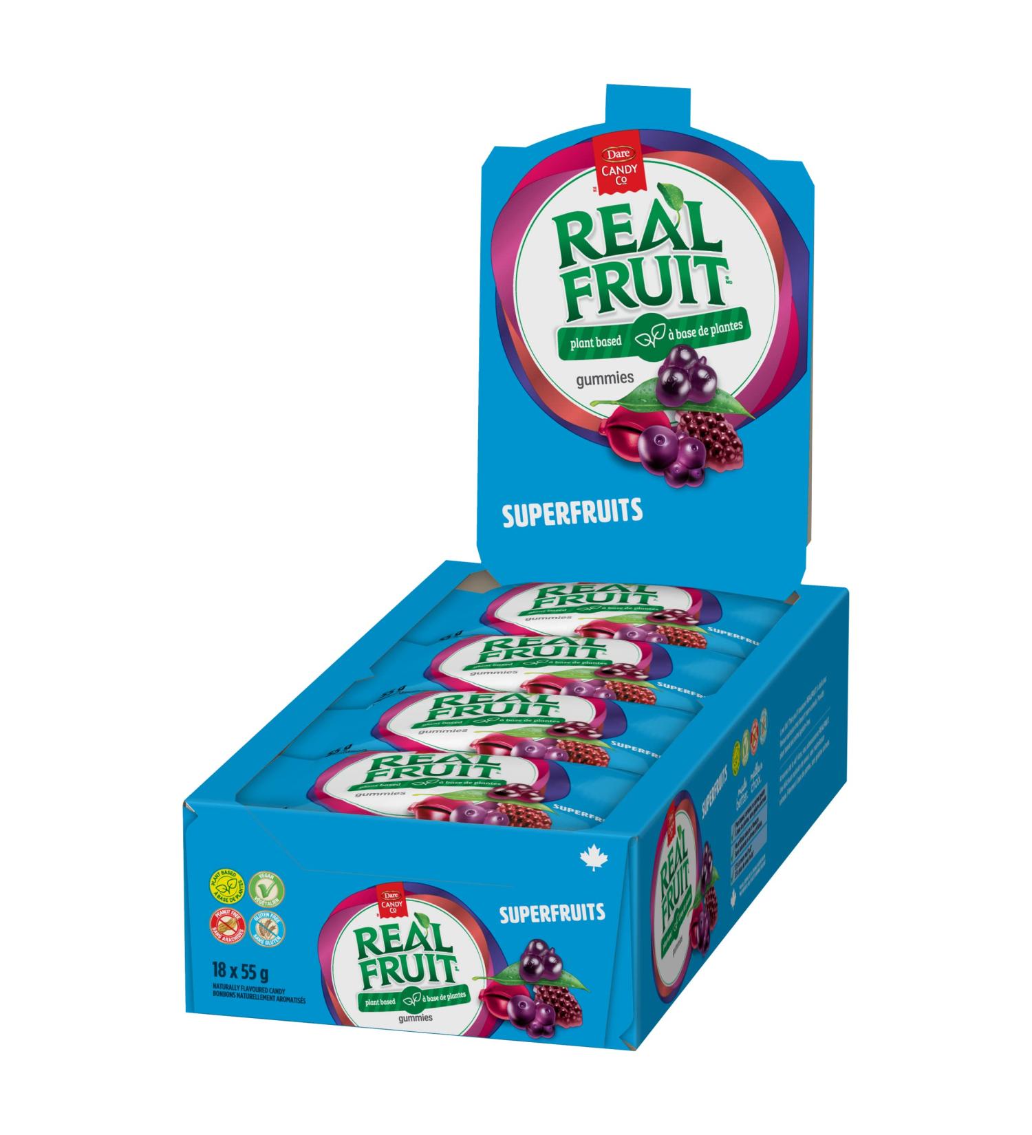 Realfruit Gummies Superfruits - Cranberry Black Currant Blueberry and Blackberry Flavoured Plant Based Gummies 18x55g Caddy Pack Superfruits 55g Single Serve (Pack of 18) - Buy Online on GoSupps.com