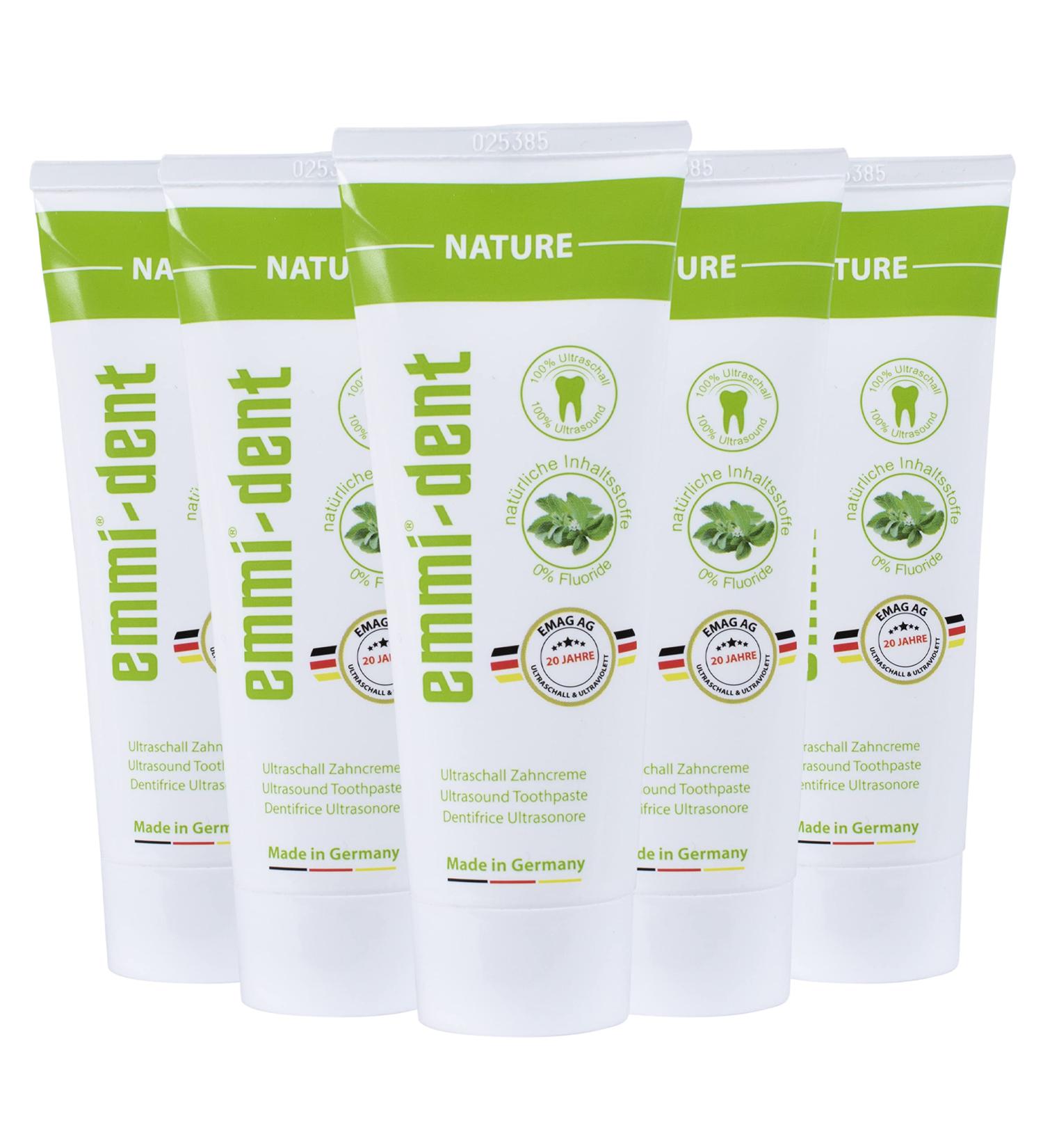 Emmi-Dent Ultrasound Toothpaste Nature - Sensitive Teeth & Gums | Fluoride-Free Vegan Gluten-Free | 5-Pack (75 ml) - Buy Online on GoSupps.com