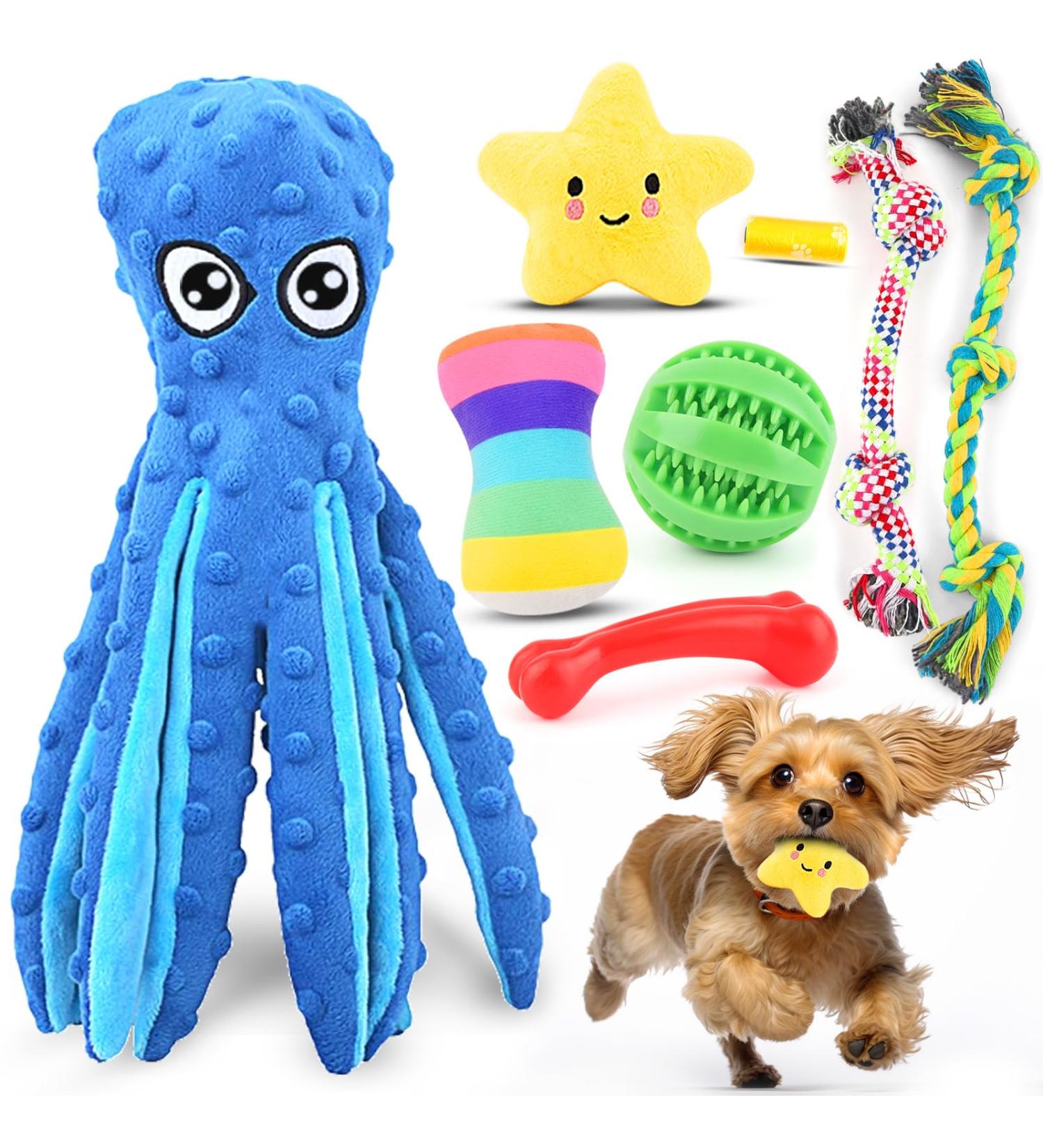 Puppy Toys 8 Pack for Small Dogs Luxury Dog Chew Toys with Squeaky Plush Toys Rope Toys and Ball Teething Toys for Puppy Supplies - Buy Online on GoSupps.com