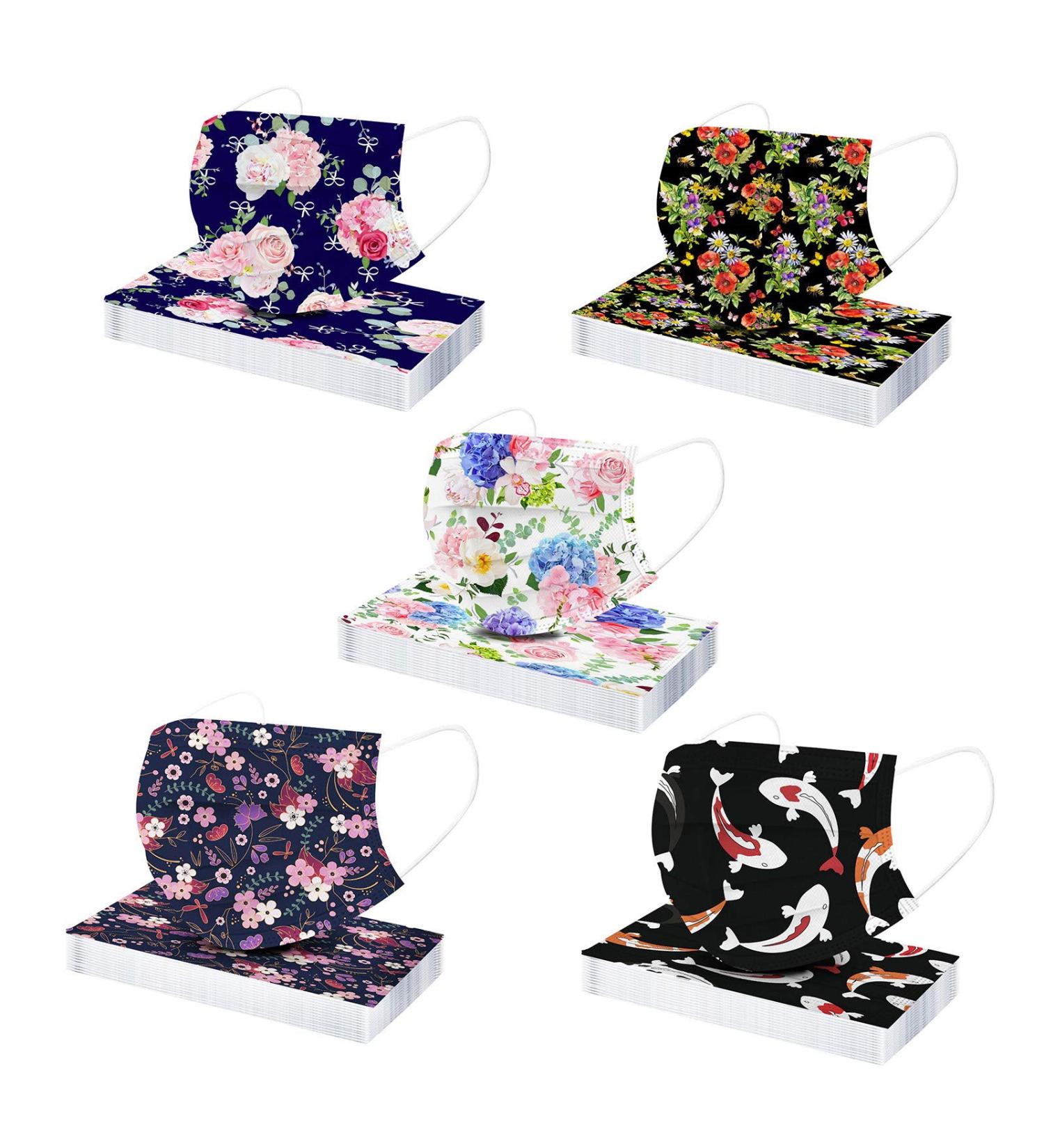 Goddess Accent 50 Pack Disposable Face_Mask Cute Floral Tie Dye Printed Protection for Adults Women - Buy Online on GoSupps.com