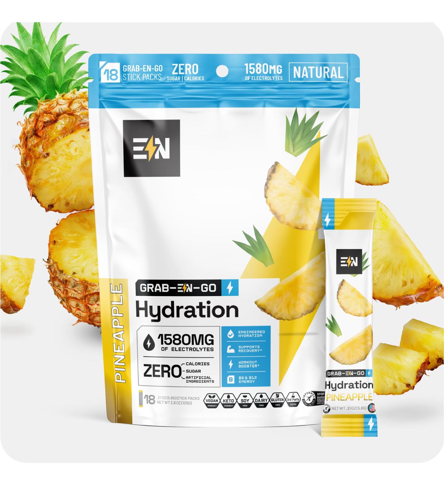 Engineered Nutrition Sugar-Free Electrolyte Powder Packets - Pineapple Flavor - Keto Hydration Packets w/Magnesium Potassium & Sodium - Zero Calorie Vegan Non-GMO Gluten-Free - 18 Single Servings Pineapple 18 Count - Buy Online on GoSupps.com