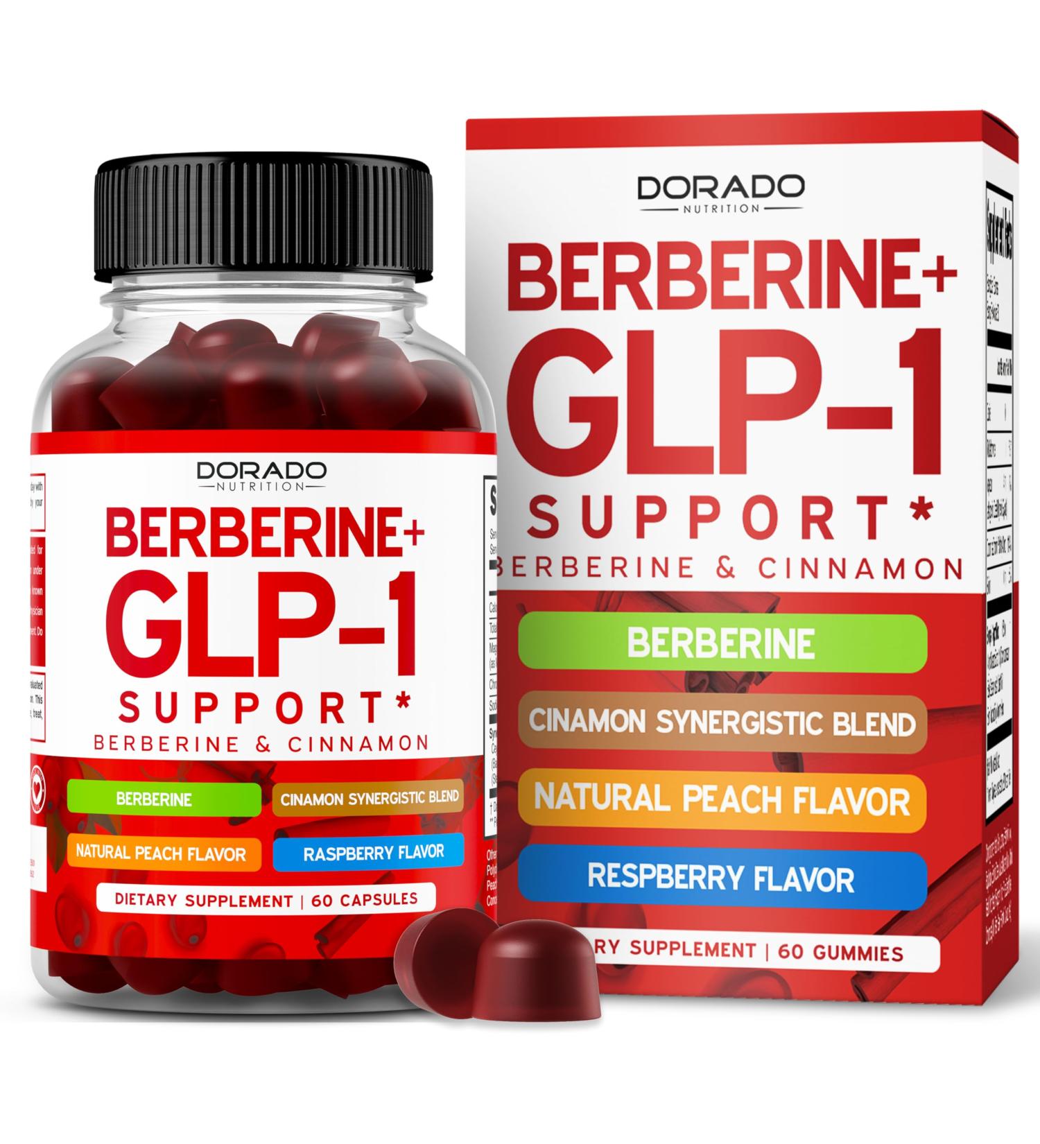 GLP-1 Gummies (GLP1 Supplement with Berberine & Ceylon Cinnanom) GLP Gummies for Support Gut Health - Delicious Peach & Raspberry Flavor - Third Party Tested Vegan & USA Made - 60 Count - Buy Online on GoSupps.com