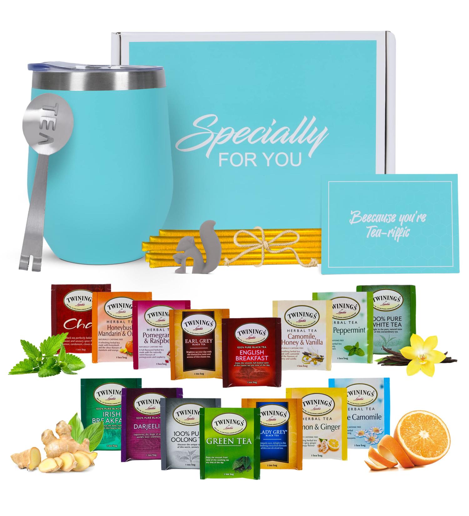 Tea Gift Set for Tea Lovers - 15 Unique Teas, Stainless Steel Tumbler, 10 Honey Straws | Gift Box Tea Set for Women and Men - Buy Online on GoSupps.com