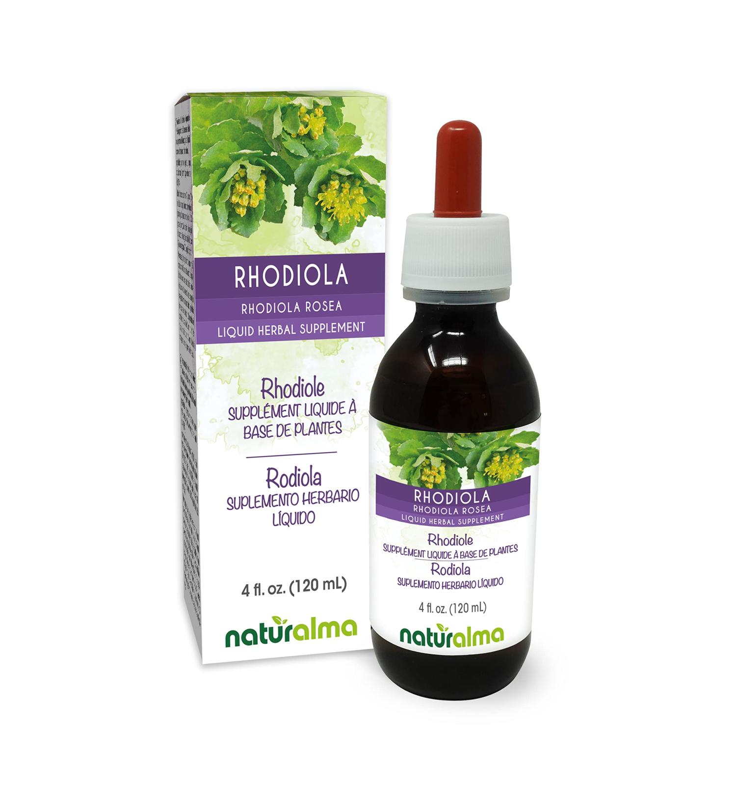 Naturalma Rhodiola Rosea Root Tincture 4 fl oz - Vegan Herbal Supplement from Italy | Alcohol-Free Liquid Extract for Stress Relief - Buy Online on GoSupps.com
