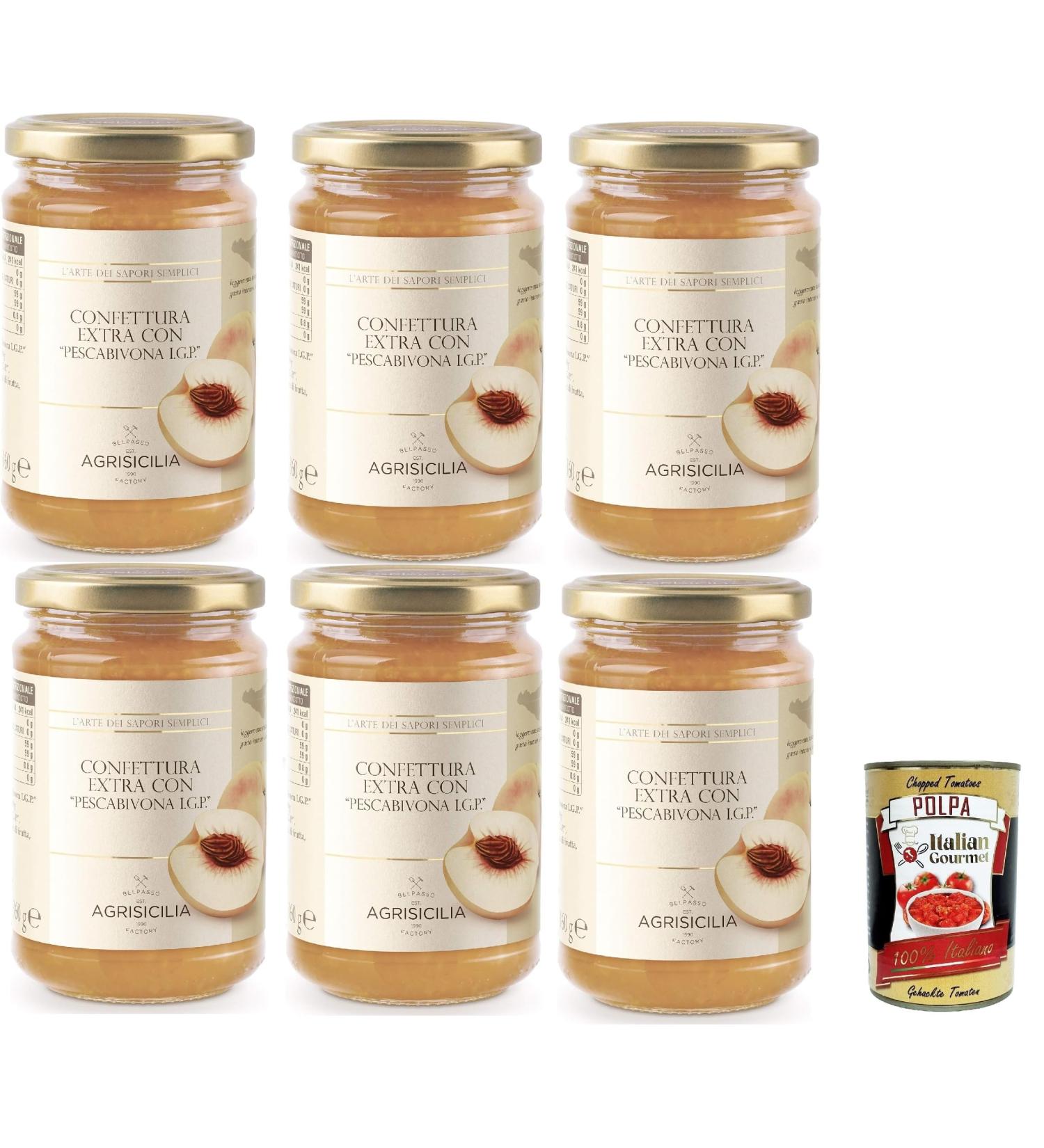 Italian Gourmet E.R. Agrisicilia Confetura Pescabivona I.G.P. Extra Jam with "Pfirsich of Bivona I.G.P" Premium Sicilian Fruits Handmade 3 x 360 g + Italian Gourmet Pulp 400 g - Buy Online on GoSupps.com