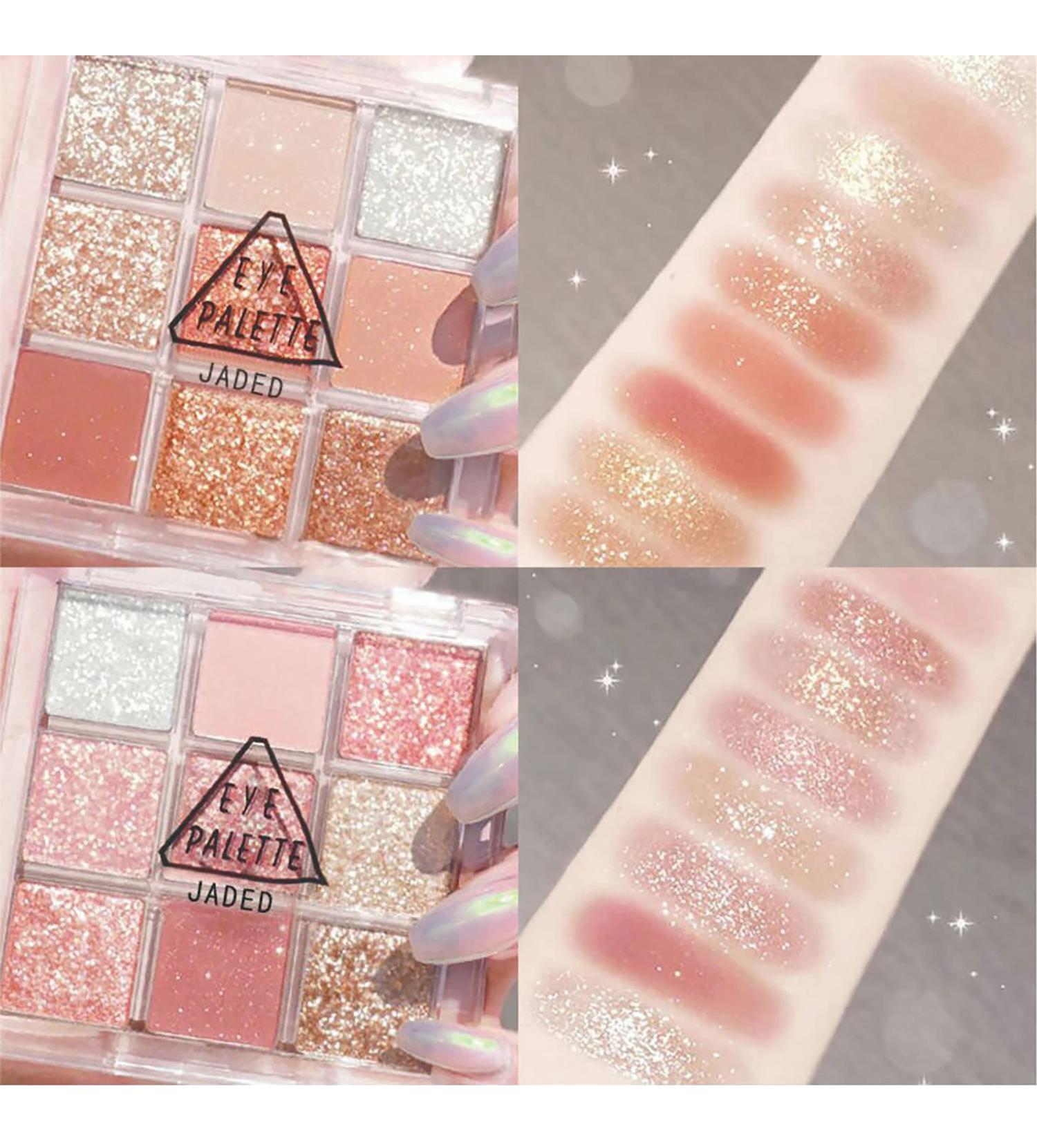 Lovelycat 9 Colors Glitter Eyeshadow Makeup Palette Matte High Pigmented Colorful Creamy Texture Eye Shadow Powder Natural Waterproof Long Lasting Eyeshadow Powder Cosmetics (pink+orange) - Buy Online on GoSupps.com