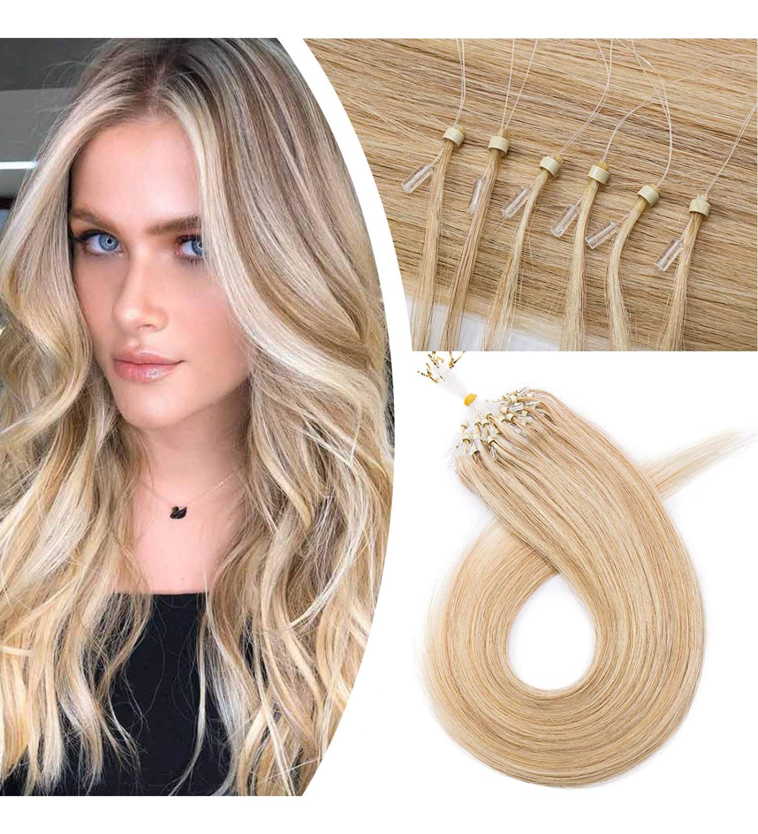 20" Micro Loop Hair Extensions Human Hair 100 Strands #18P613 Ash Blonde&Bleach Blonde (50g) - Buy Online on GoSupps.com