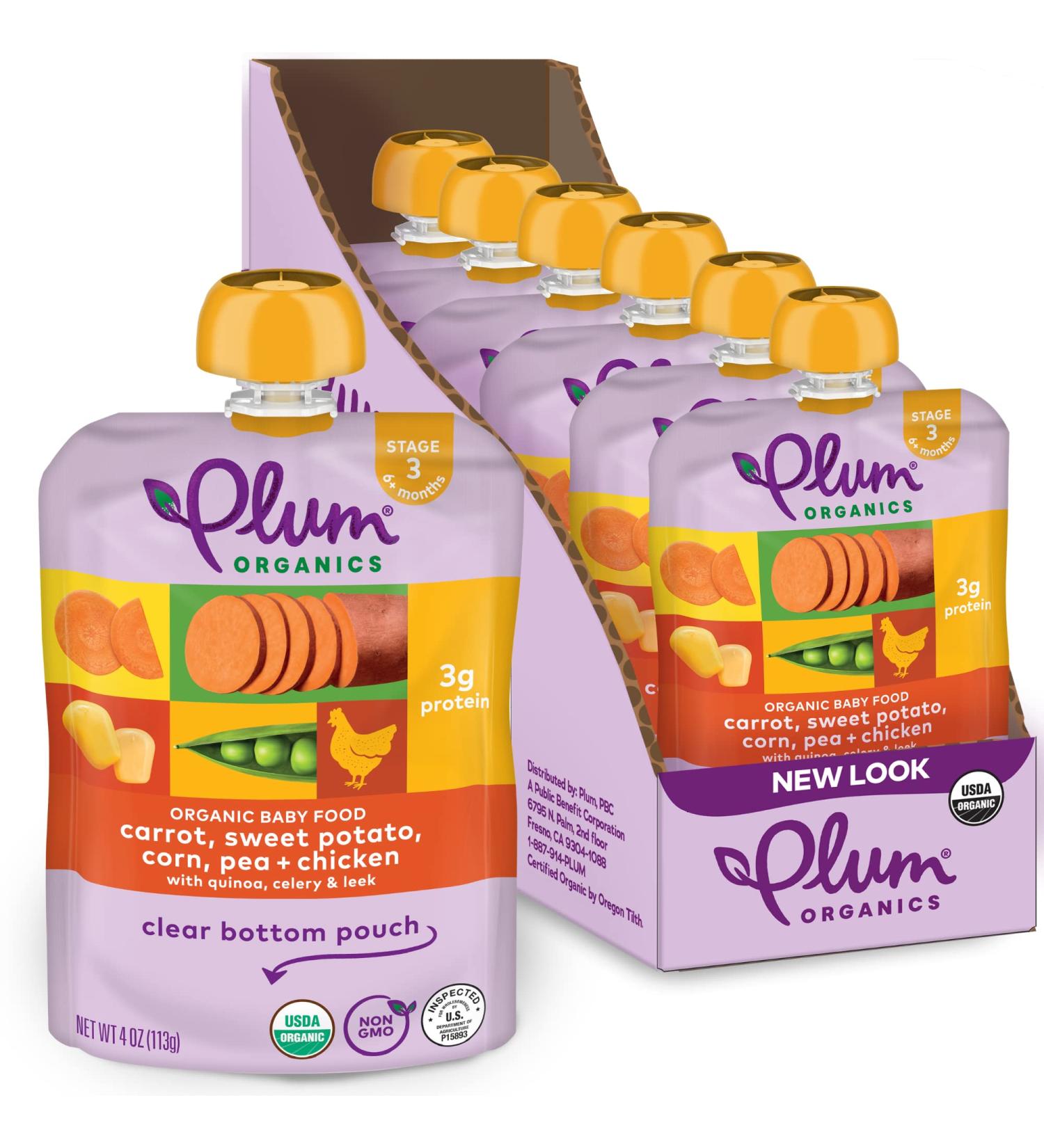 Plum Organics Stage 3 Baby Food | Carrot Sweet Potato Corn Pea & Chicken | 4oz Pouch (Pack of 6) - Buy Online on GoSupps.com