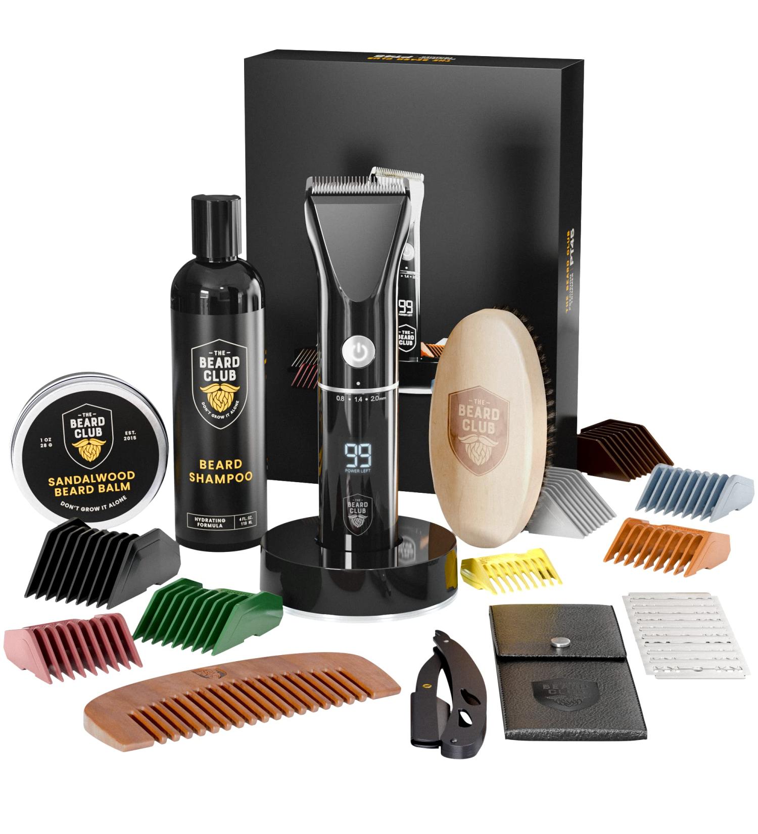 The Beard Club PT45 Trimmer Deluxe Kit - Premium Beard Grooming Set with Cordless Trimmer, Straight Edge Razor, Shampoo, Brush, Comb, and Sandalwood Balm - Buy Online on GoSupps.com