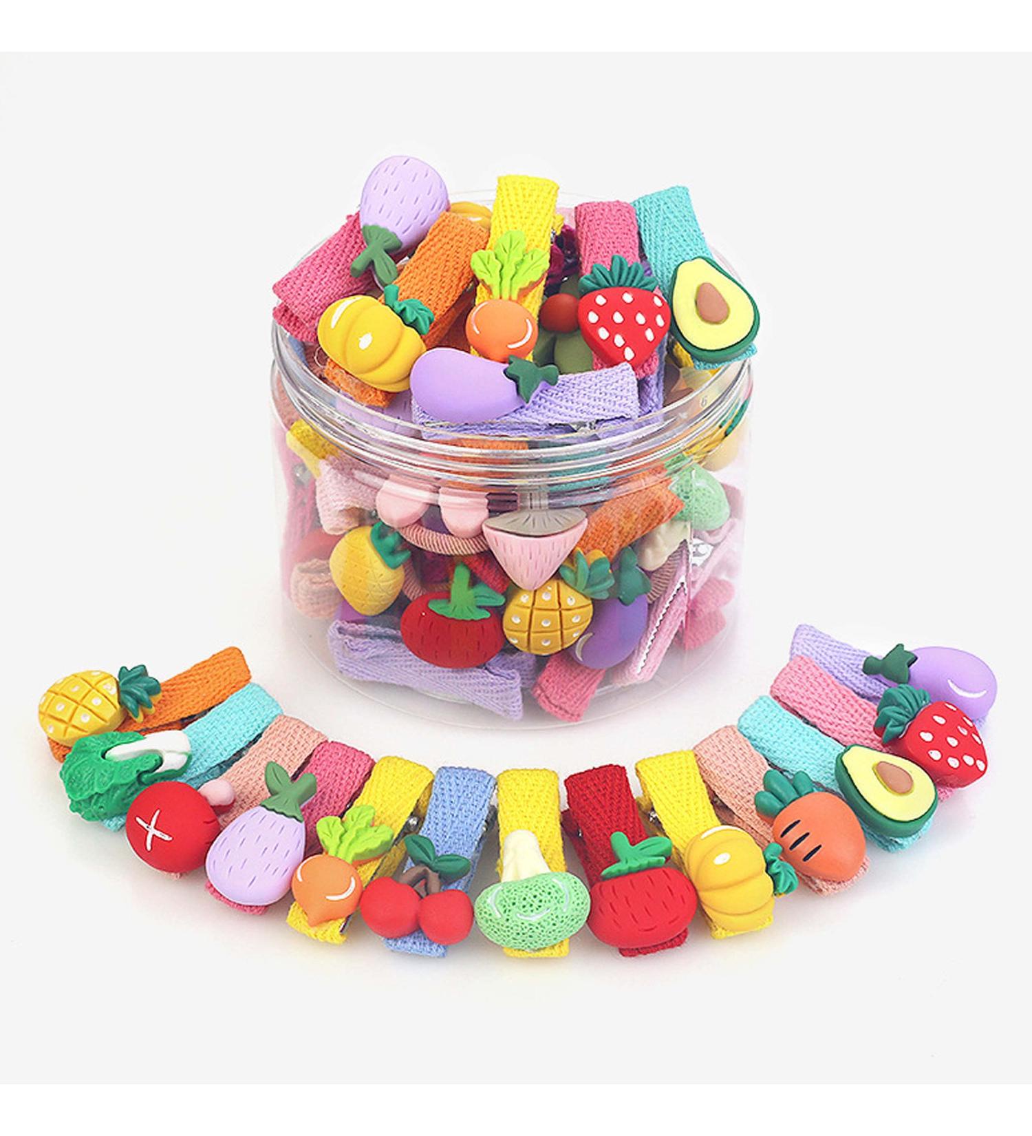26 Mixed Colors Fabric Hair Needles & Fruit Veggie Hair Clips Kit for Girls & Teens - Hair Tie Organizer Box - Buy Online on GoSupps.com