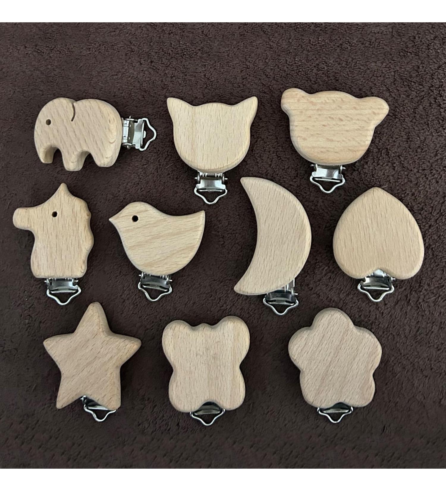 Buy Pack of 10 Wooden Pacifier Clips - Durable Pacifier Chains & Baby Clips for Children - Buy Online on GoSupps.com