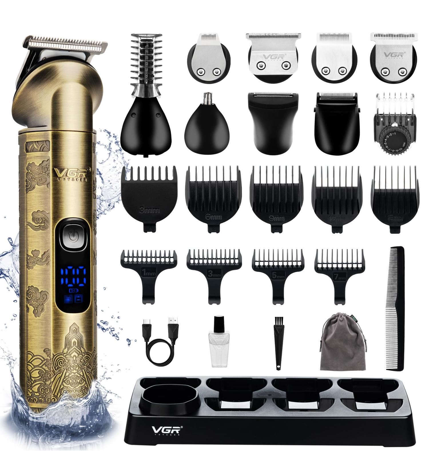 VGR Beard Trimmer for Men Rechargeable - Cordless Hair Clippers - IPX6 Waterproof - Electric Shaver Razor - Male Grooming Kit for Ear Nose Body Facial Stubble Head Haircuts - 8 in 1 - Buy Online on GoSupps.com
