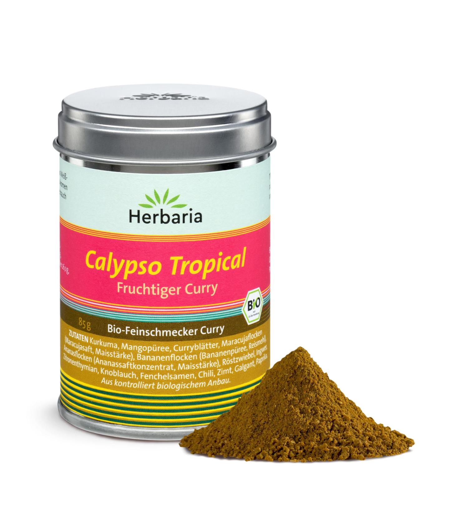 Herbaria Calypso Tropical Curry Bio 85g - Organic Spice Mixture for Fruity Indian Dishes - Sustainable Aroma Protection Box - Buy Online on GoSupps.com