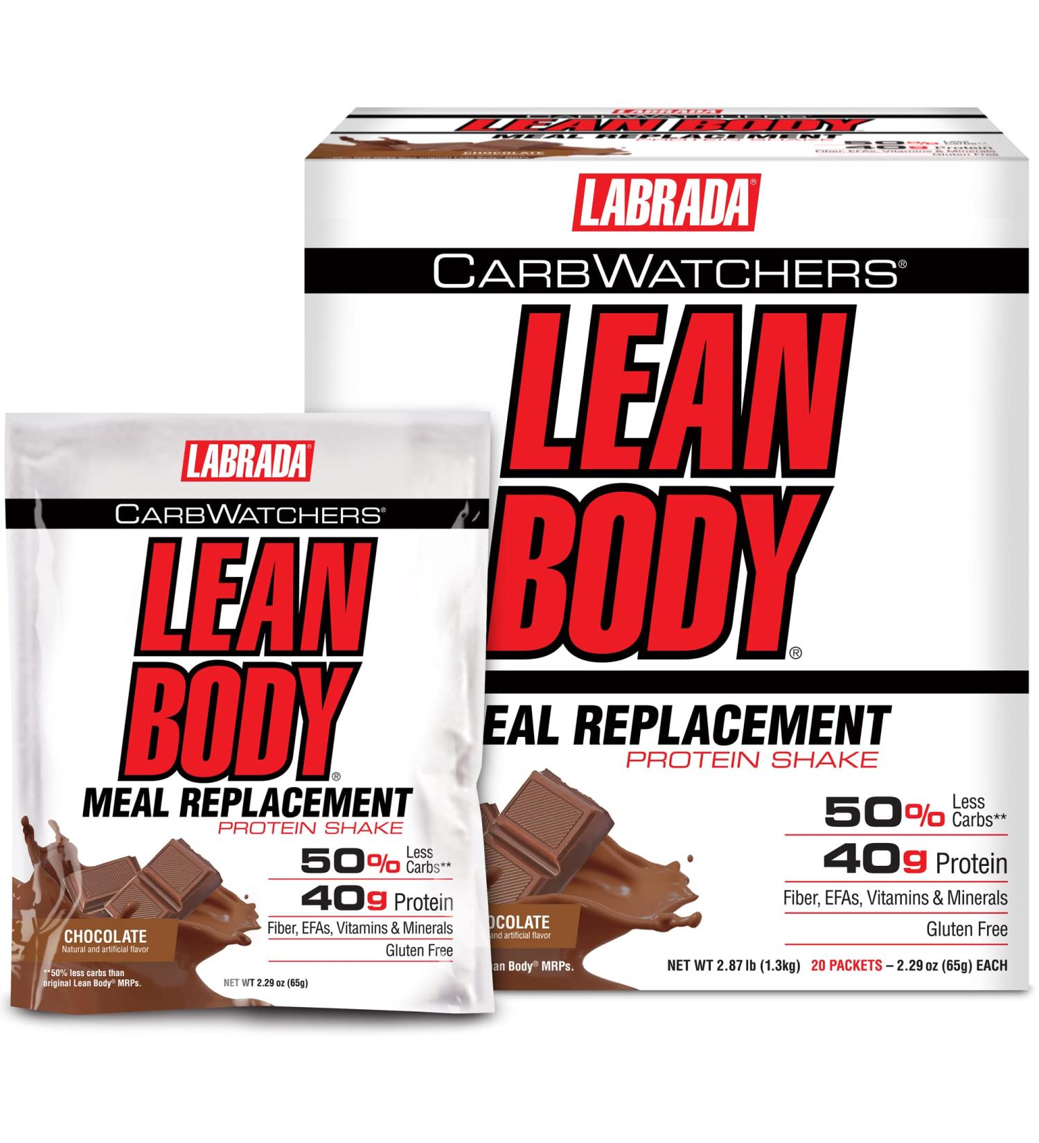 Labrada Nutrition Carb Watchers Lean Body Hi-Protein Meal Replacement Shake Chocolate Ice Cream 2.29-Ounce Packets (Pack of 20) - Buy Online on GoSupps.com