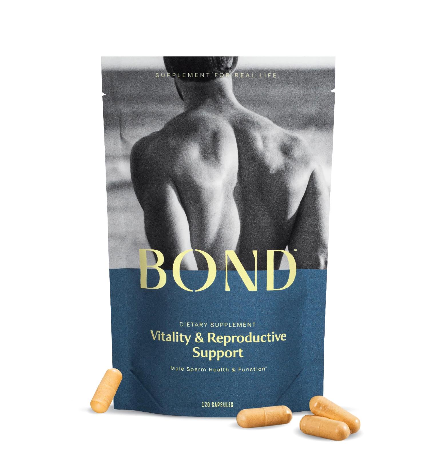 BOND Vitality - All-in-One Male Fertility Supplement - Conception for Him Fertility Supplements for Men Male Wellness Supplement - CoQ10 Vitamins B12 C D & E Catalase Selenium - 120 Capsules - Buy Online on GoSupps.com