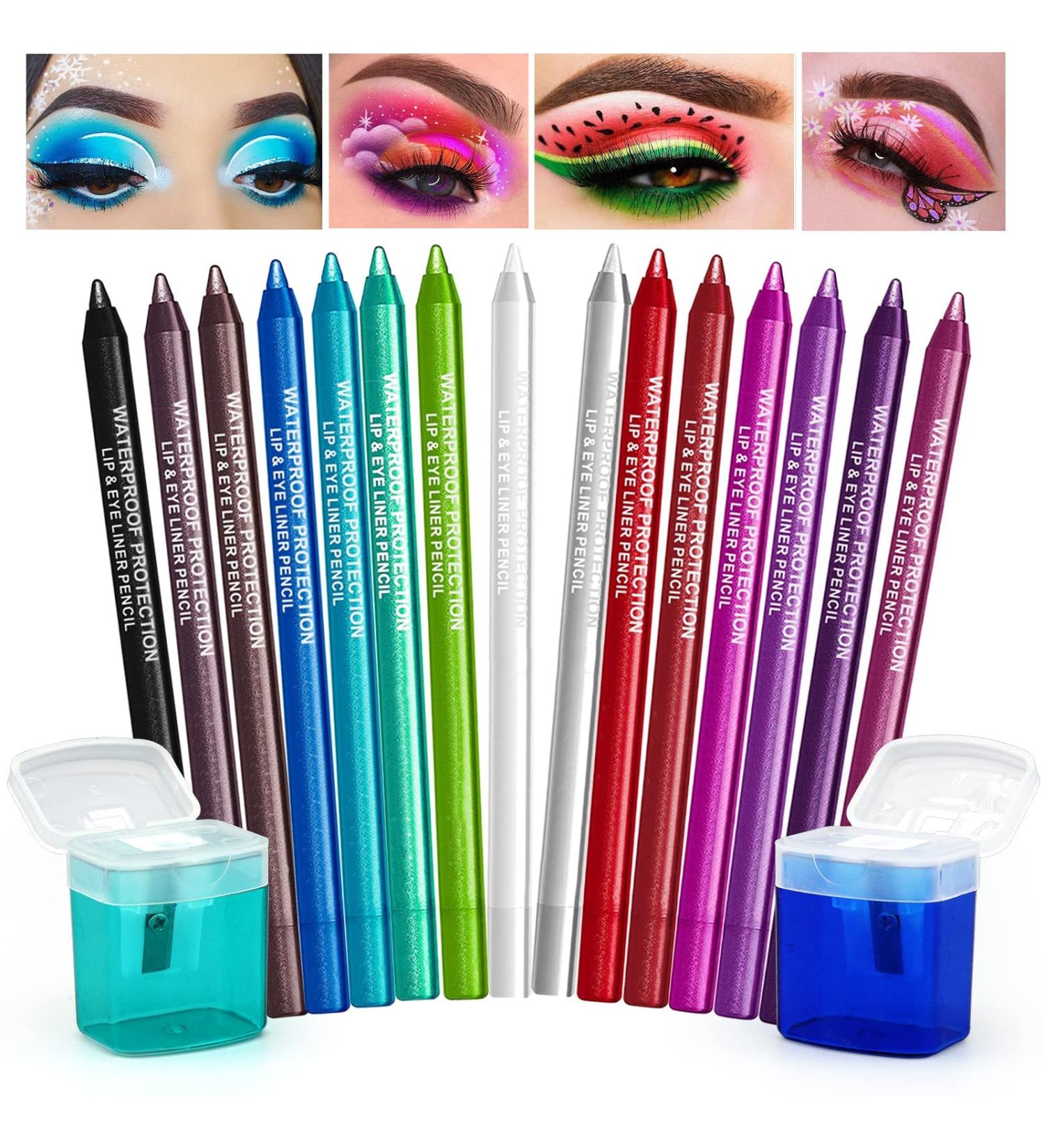 15 Color Waterproof Eyeliner Pencil Set with Sharpener - Glitter Eyeliner Kit for Long Lasting Eye Makeup - Perfect Gift for Women and Girls - Buy Online on GoSupps.com