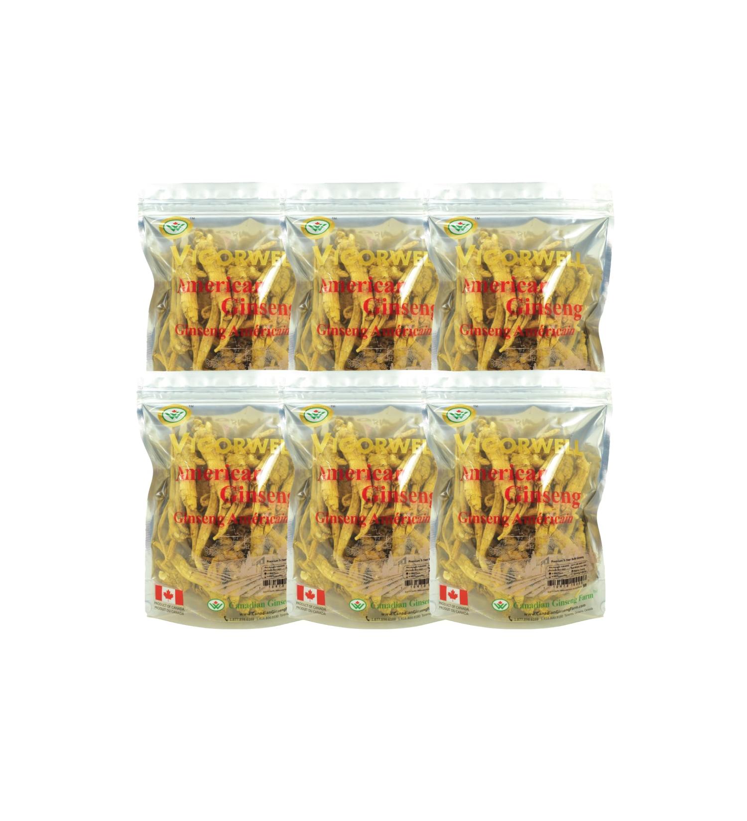 Vigorwell Premium 5-Year Bulk American Ginseng (1LB/454G/16OZ X 6 Bags)-Value Pack Save 15% - Buy Online on GoSupps.com