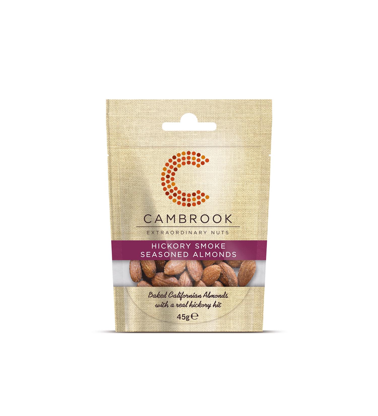 Cambrook Hickory Smoke Seasoned Almonds 45g - Premium Quality, Gluten-Free, Vegan Nuts - Buy Online on GoSupps.com