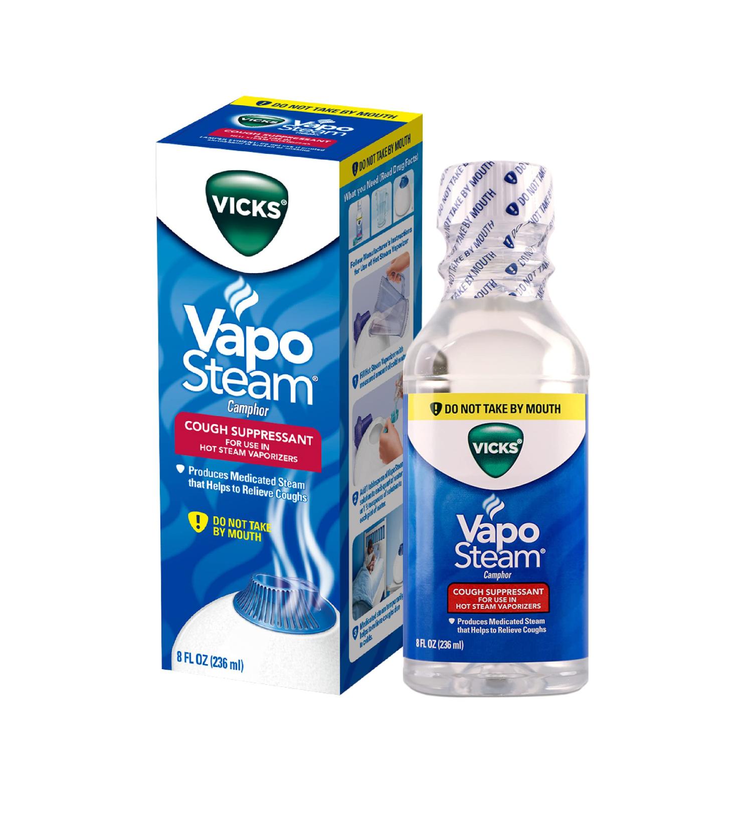 Vicks VapoSteam Medicated Liquid with Camphor 8 Oz - Cough Suppressant for Vicks Vaporizers and Humidifiers - Buy Online on GoSupps.com