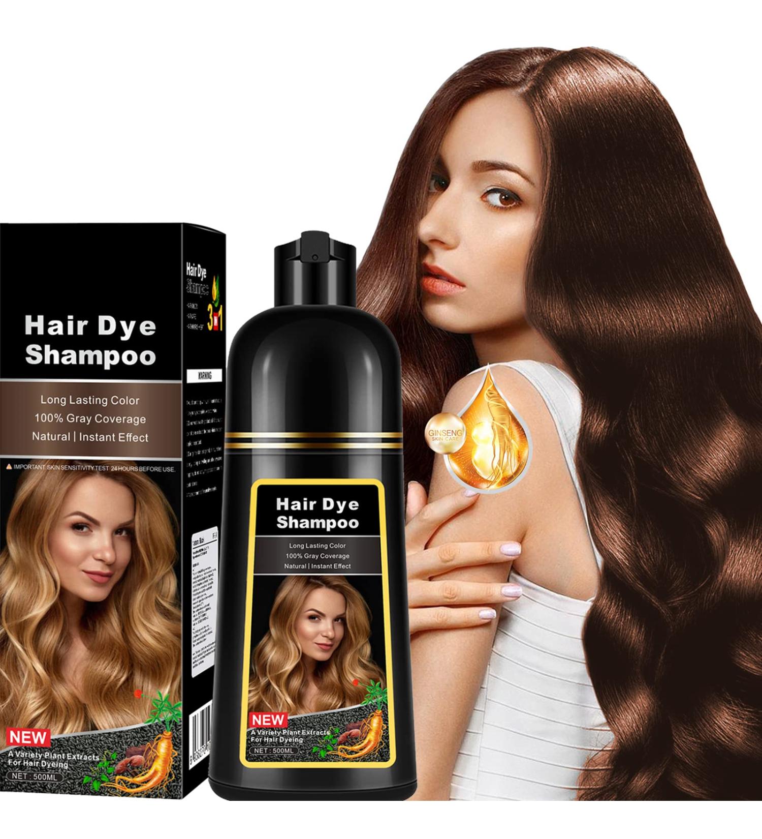 Herbal Dark Brown Hair Color Shampoo - 16.9 Fl Oz - Long-Lasting Instant Hair Dye - 3-in-1 Coloring Solution in 10-15 Minutes - Buy Online on GoSupps.com