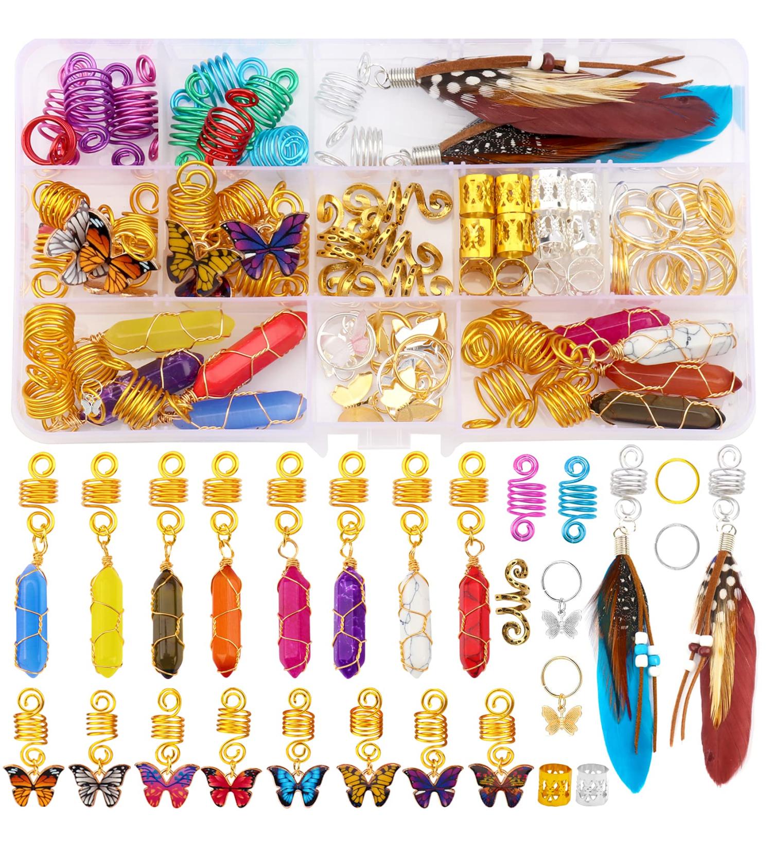 Dreadlock Accessories Set - 95 PCS Handmade Crystal Wire Wrapped Adornments for Butterfly Braids and Feathers - Hair Coils, Rings, Cuffs, and Jewelry - Buy Online on GoSupps.com