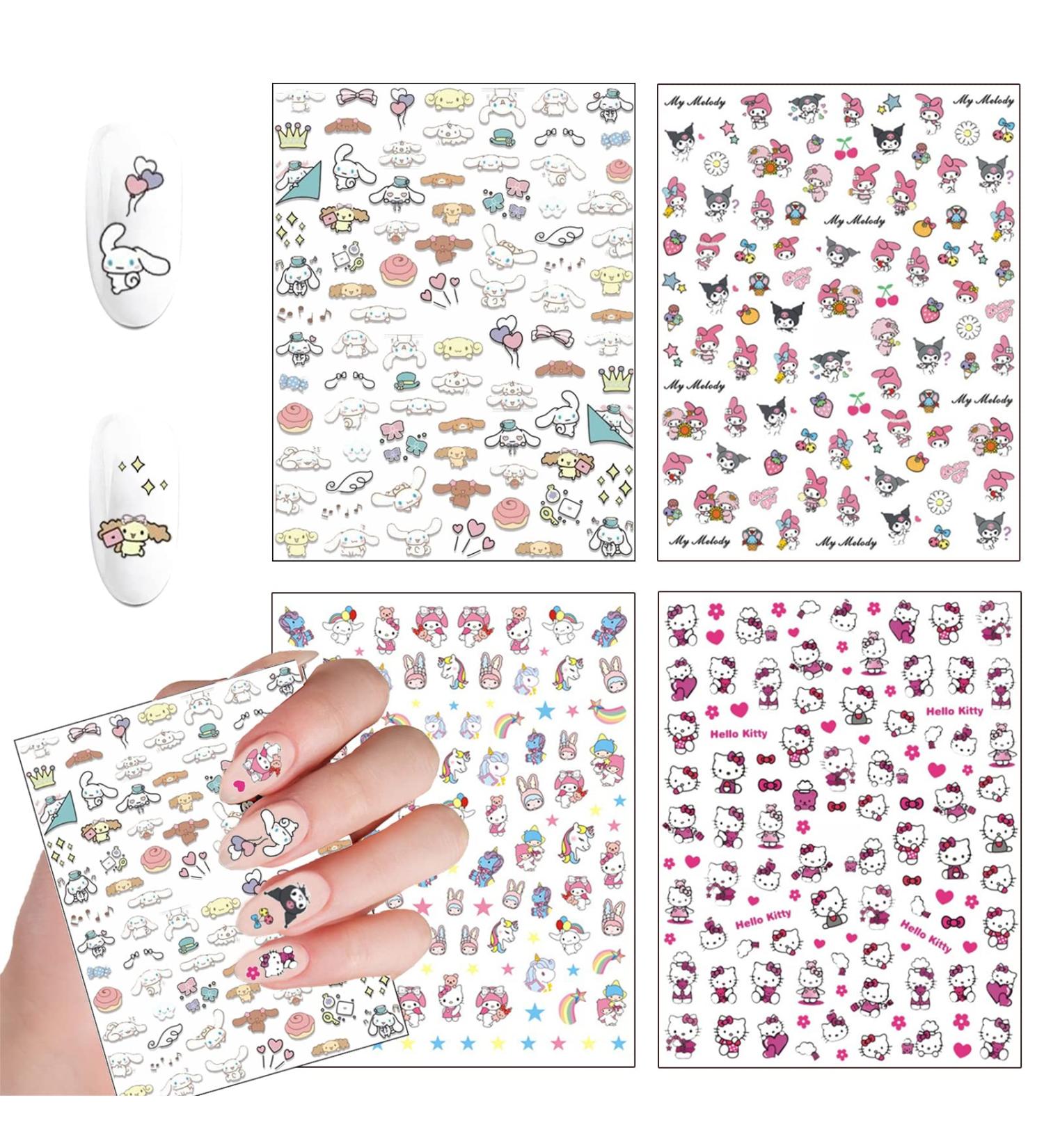 Cute Cinnamoroll Nail Stickers - 4 Sheets 3D Self-Adhesive Cartoon Nail Art Supplies for Women, Girls, Kids - Kawaii Designer Manicure Decoration Gifts (300+ Decals) - Buy Online on GoSupps.com