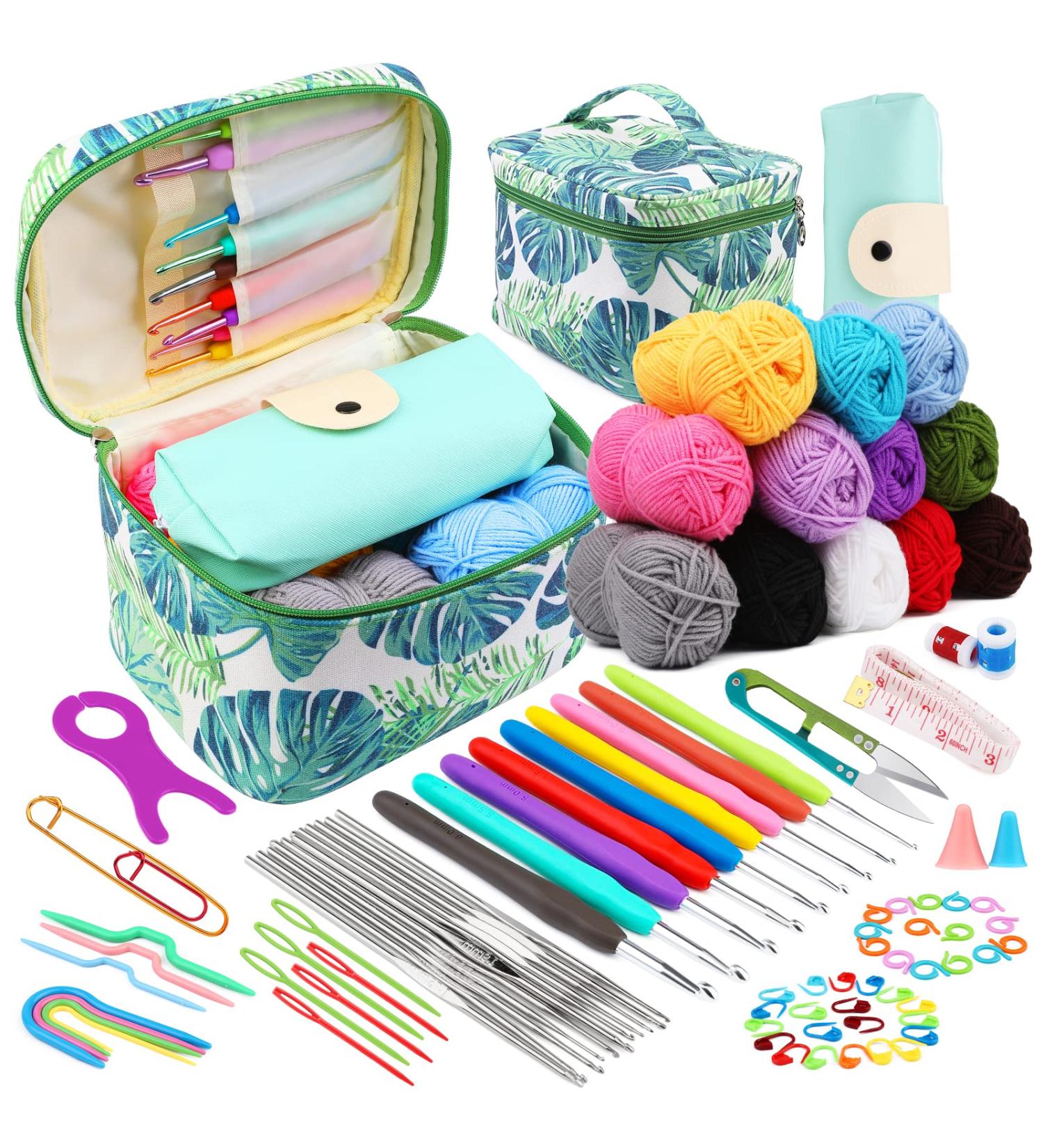 87 Pcs Crochet Kit for Beginners - Crochet Starter Set with Yarn Balls, Needles, Stitch Marker, Storage Bag - Knitting Accessories for Adults & Kids - Buy Online on GoSupps.com