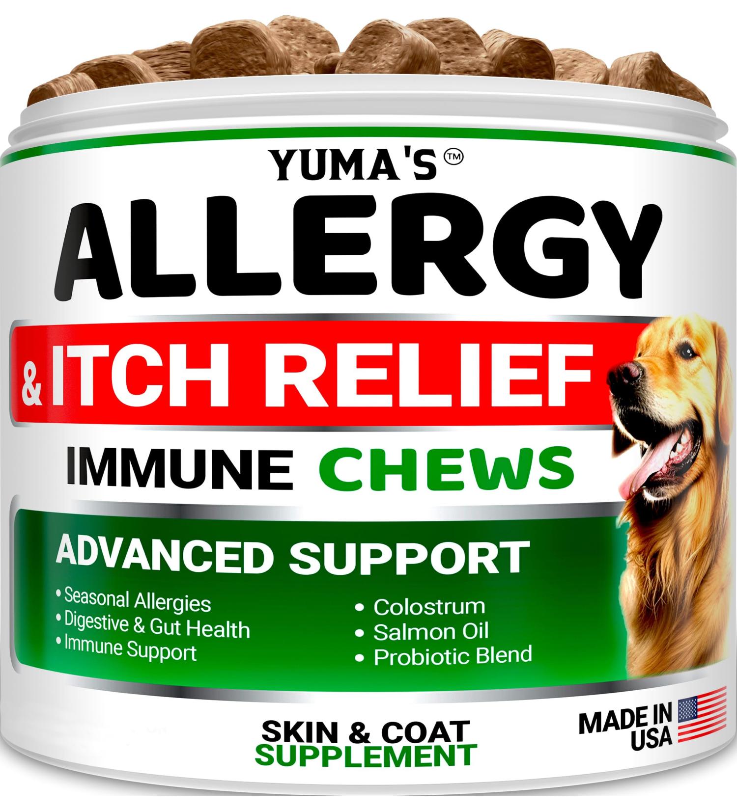 Allergy Support Chews for Dogs - Rich in Colostrum Salmon Oil Turmeric - Vet Crafted Formula - Made in USA - Buy Online on GoSupps.com