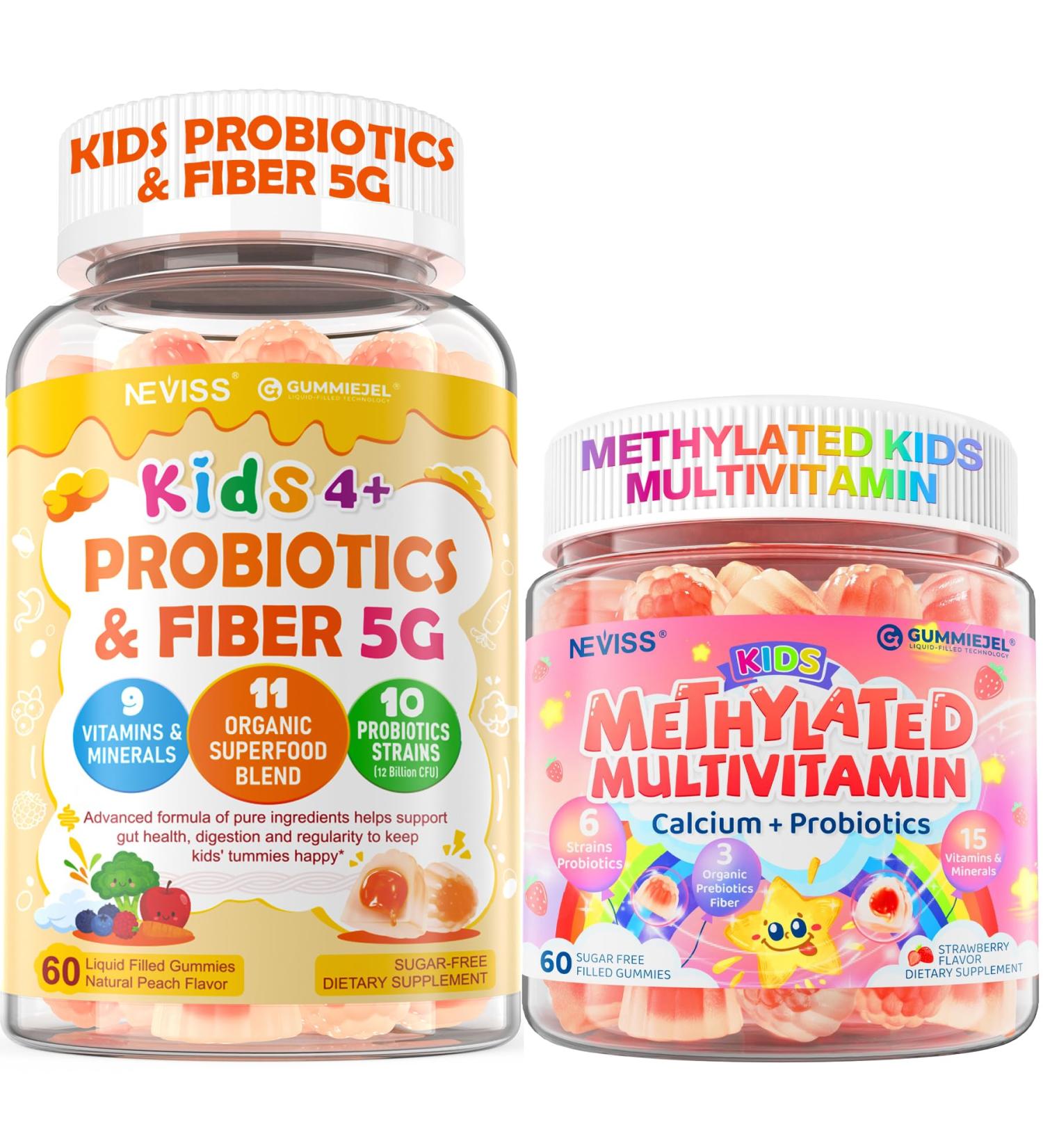 NEVISS Kids Multivitamin Gummies & Probiotics for Kids Teen + Veggie & Fruit Fiber Gummies - Buy Online on GoSupps.com