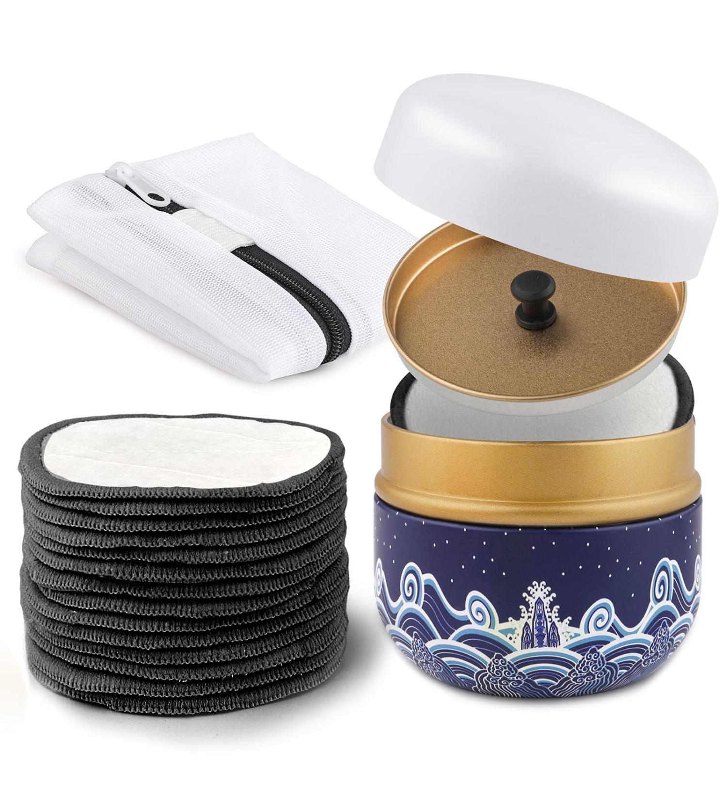 Veemos Reusable Cotton Pads - 14 Double-Sided Makeup Remover Pads with Washable Bag & Storage Box | Eco-Friendly Bamboo Cotton Pads (Gray) - International Shipping - Buy Online on GoSupps.com