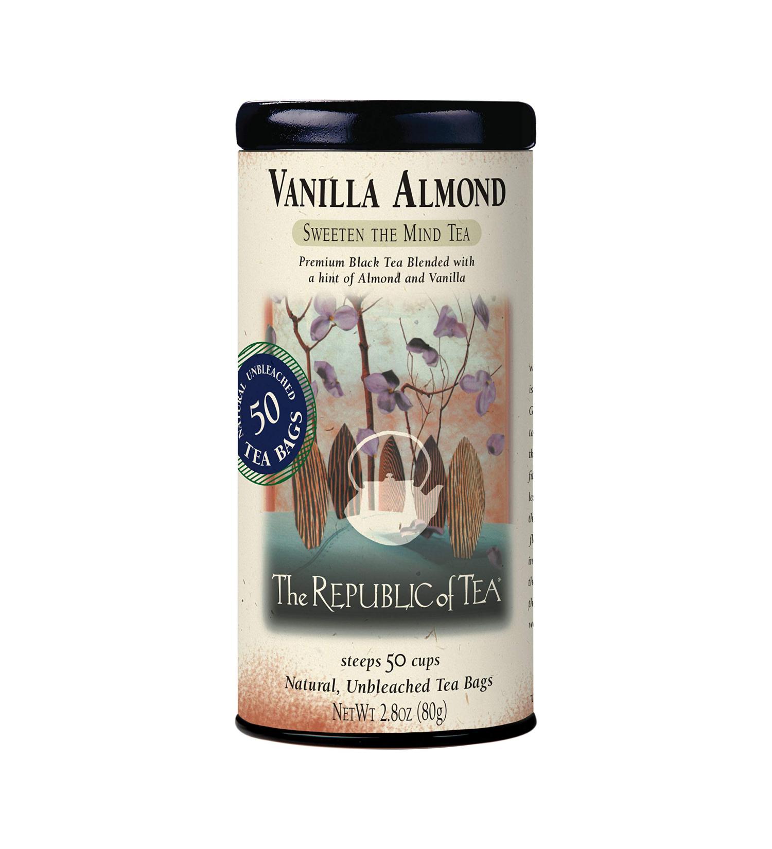 The Republic of Tea Vanilla Almond Black Tea Tin - 50 Count - Naturally Caffeinated - Buy Online on GoSupps.com