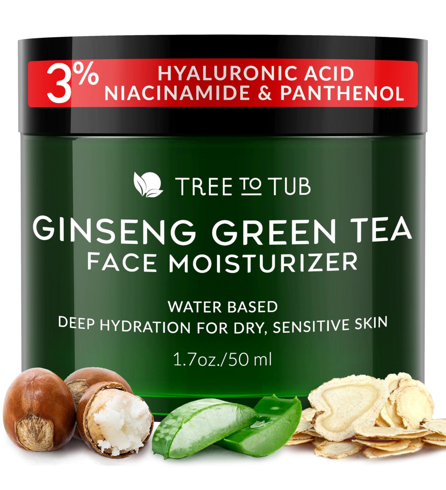 Tree to Tub Hydrating Face Moisturizer - Best Water-Based Hyaluronic Acid Cream for Dry & Sensitive Skin | Organic Aloe Green Tea & Ginseng | Ideal for Men & Women - Buy Online on GoSupps.com