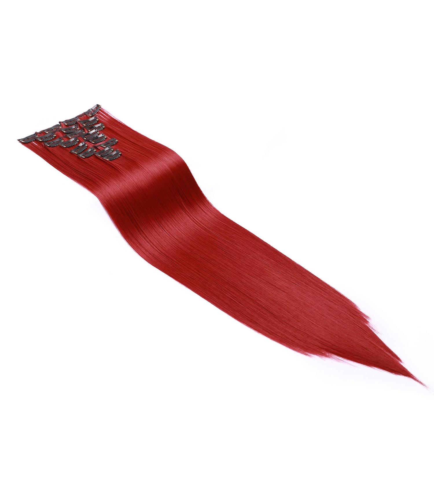 Dark Red Clip in Hair Extensions - 26 Inch Straight 100% Synthetic Hair - 8pcs Long Hair Pieces for Full Head - #Dark Red - Buy Online on GoSupps.com