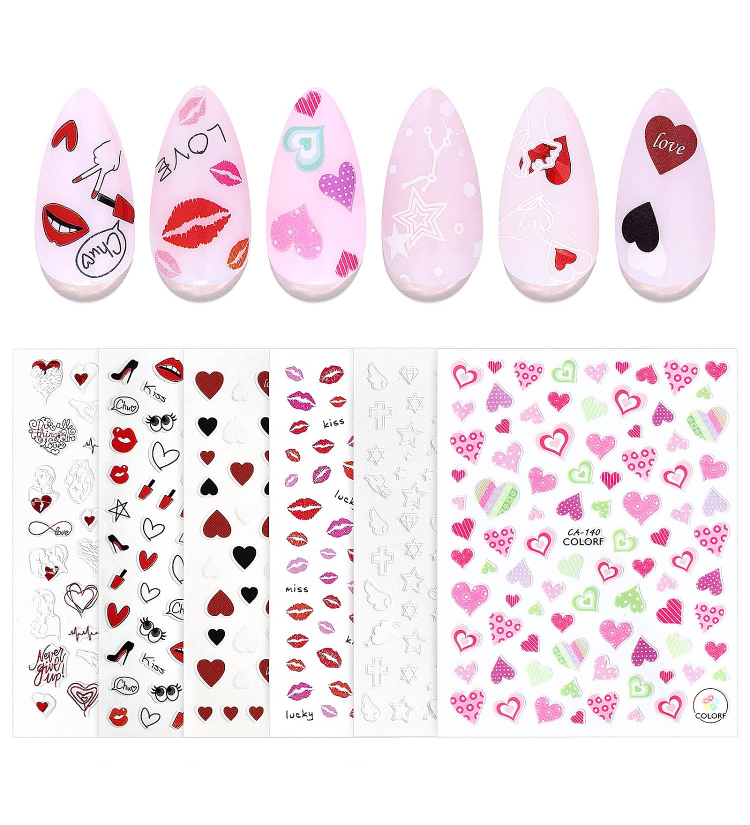 Beetles Spring Summer Nail Stickers - 6 Sheets 3D Self-Adhesive Decals for Manicure - Love Heart Kiss Red Lips Design - Nail Art Decoration for Women and Girls - Buy Online on GoSupps.com