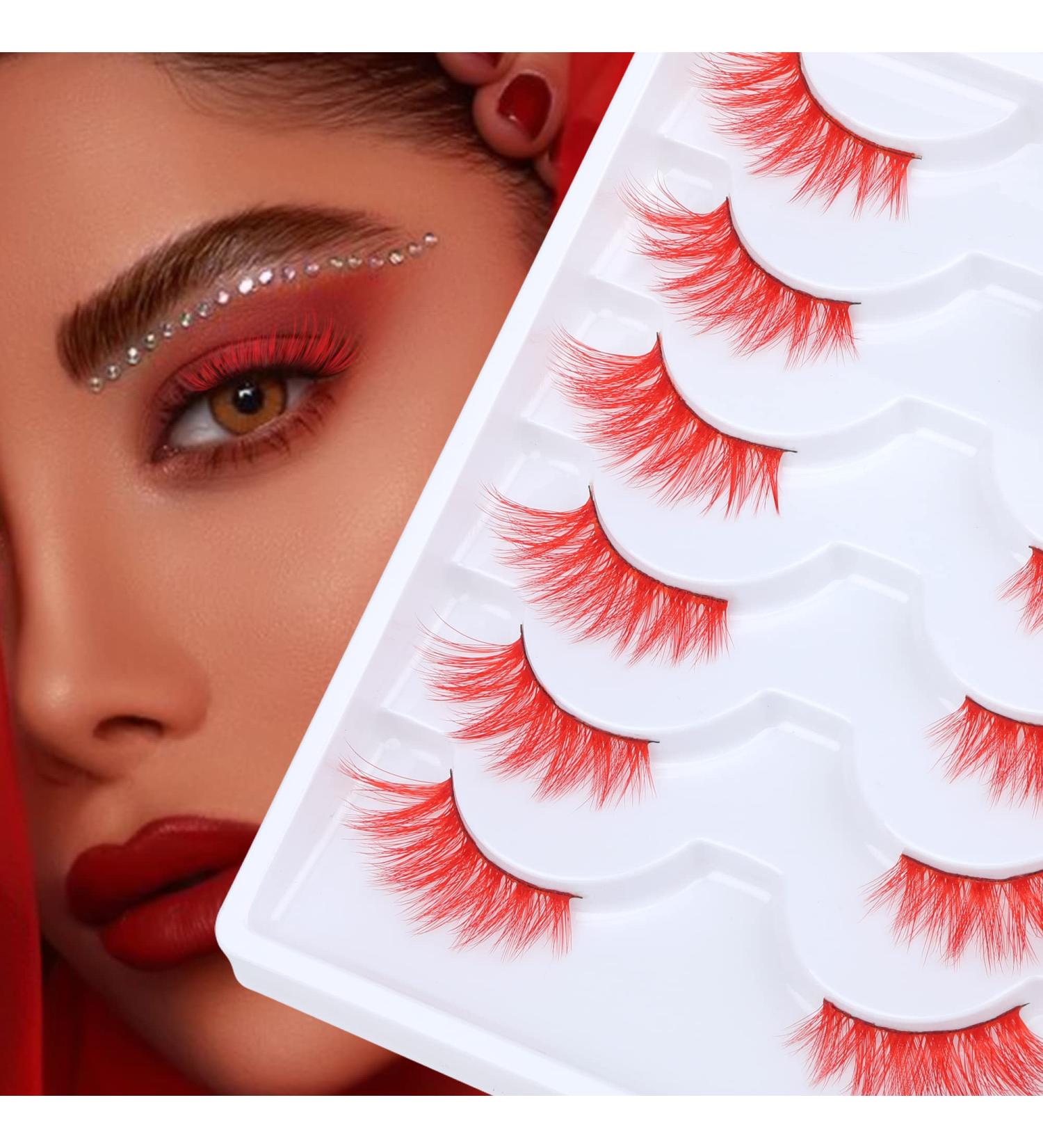 GVEFETIEE B - Red Colored Half Lashes 6 Pairs | Natural Look Fluffy Wispy False Eyelashes - Buy Online on GoSupps.com