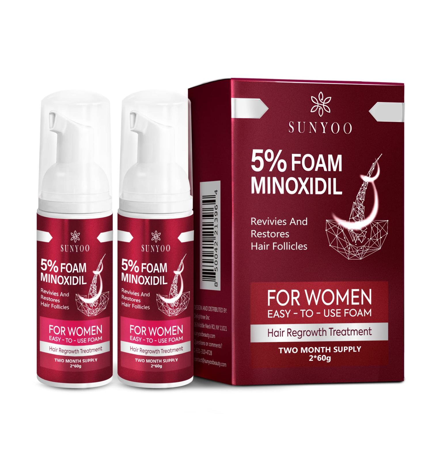 Women's 5% Minoxidil Foam for Thinning Hair Growth - 2 Pack 60g Red - Fuller, Thicker Hair Treatment - Buy Online on GoSupps.com