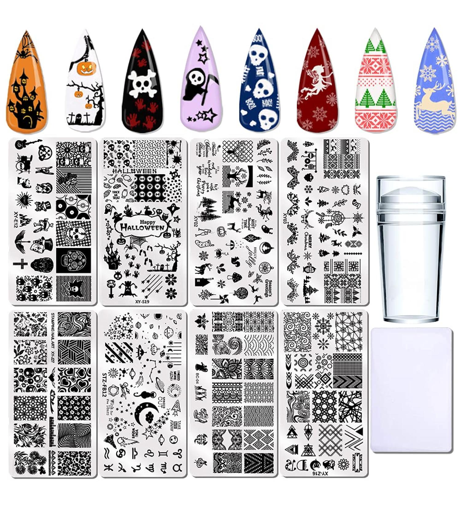 8 Pcs Nail Stamper Kit with Templates - Lace, Animal, Flower, Constellation Designs - Buy Online on GoSupps.com
