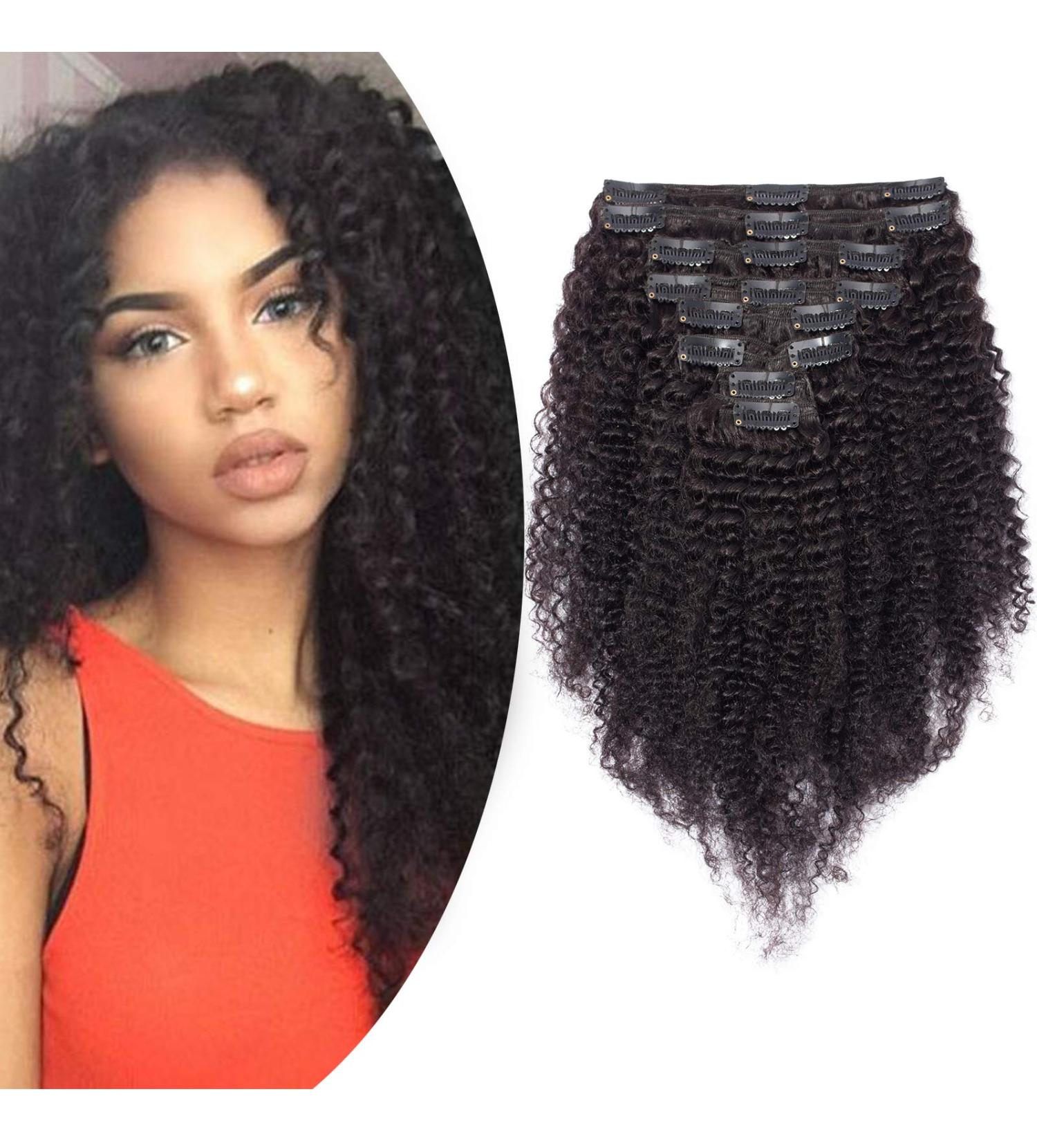 18" Afro Kinky Curly Clip in Human Hair Extensions DOUBLE WEFT #1B Natural Black (120g) - Buy Online on GoSupps.com