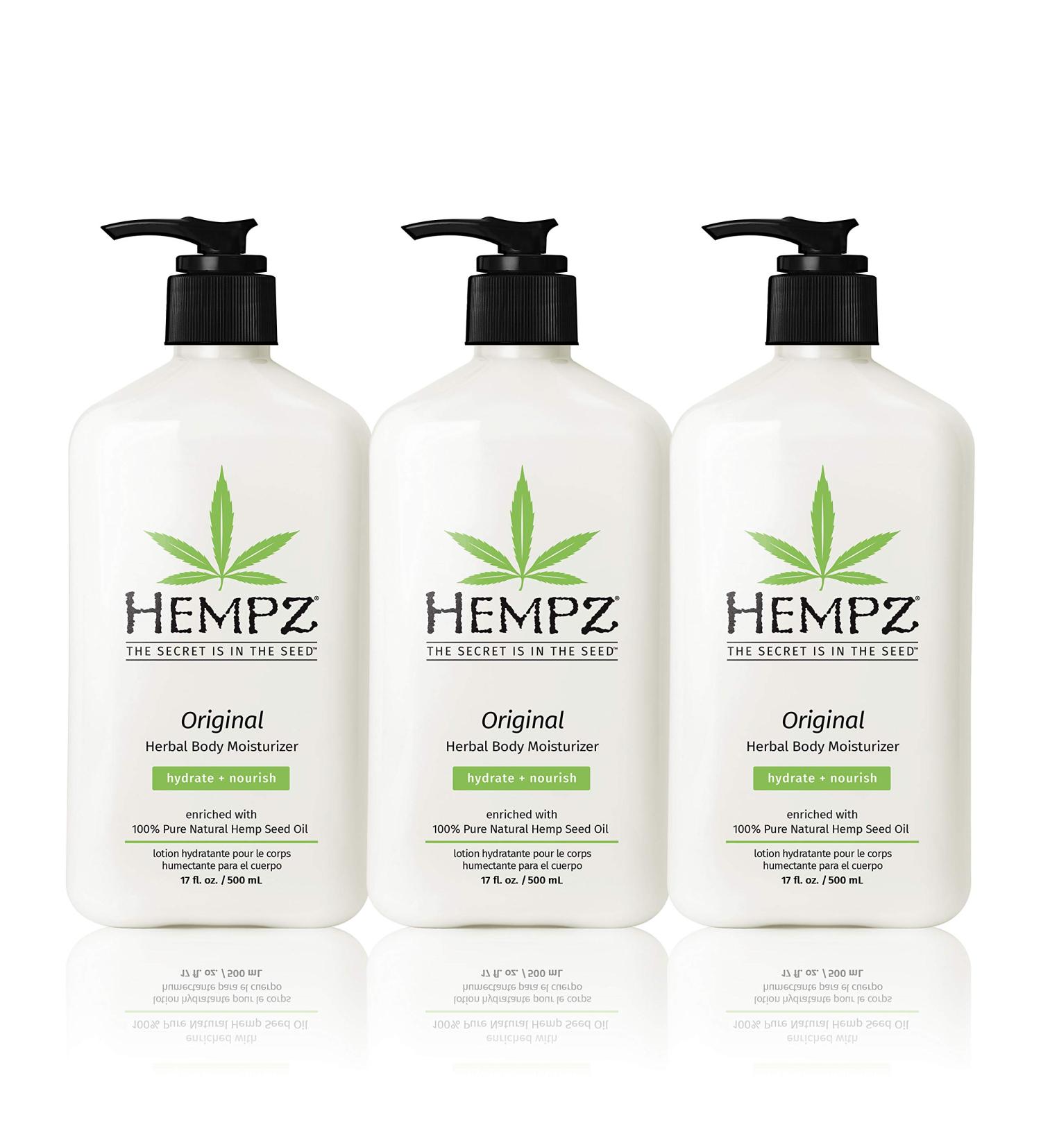 Hempz Original Natural Hemp Seed Oil Body Moisturizer 3 Pack Bundle - Shea Butter, Ginseng, Vegan, Floral & Banana Scent - 17 Fl Oz - Buy Online on GoSupps.com