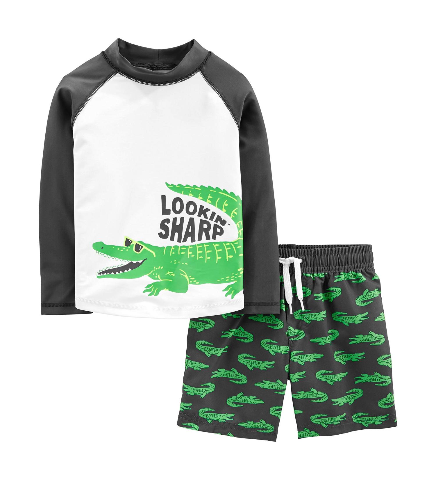 Simple Joys by Carter's Baby Boys' Swimsuit Trunk and Rashguard Set - Black Crocodile Print (3-6 Months) - Buy Online on GoSupps.com