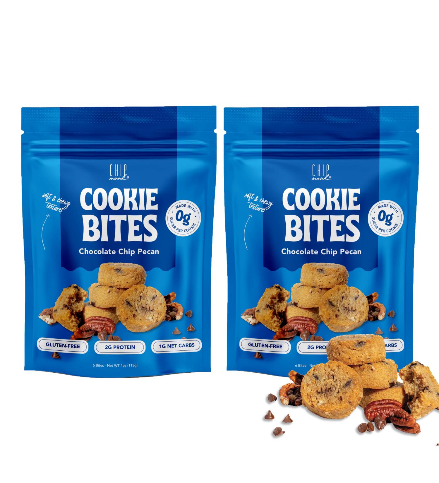 ChipMonk Keto Cookie Bites Delicious Low Carb Diabetic Friendly 1g Net Carb Gluten Free Sugar Free Keto Bites Sweetened with Allulose & Monk Fruit (Chocolate Chip Pecan 2 Pouches (16 Bites)) Chocolate Chip 2 Pack (1  - Buy Online on GoSupps.com