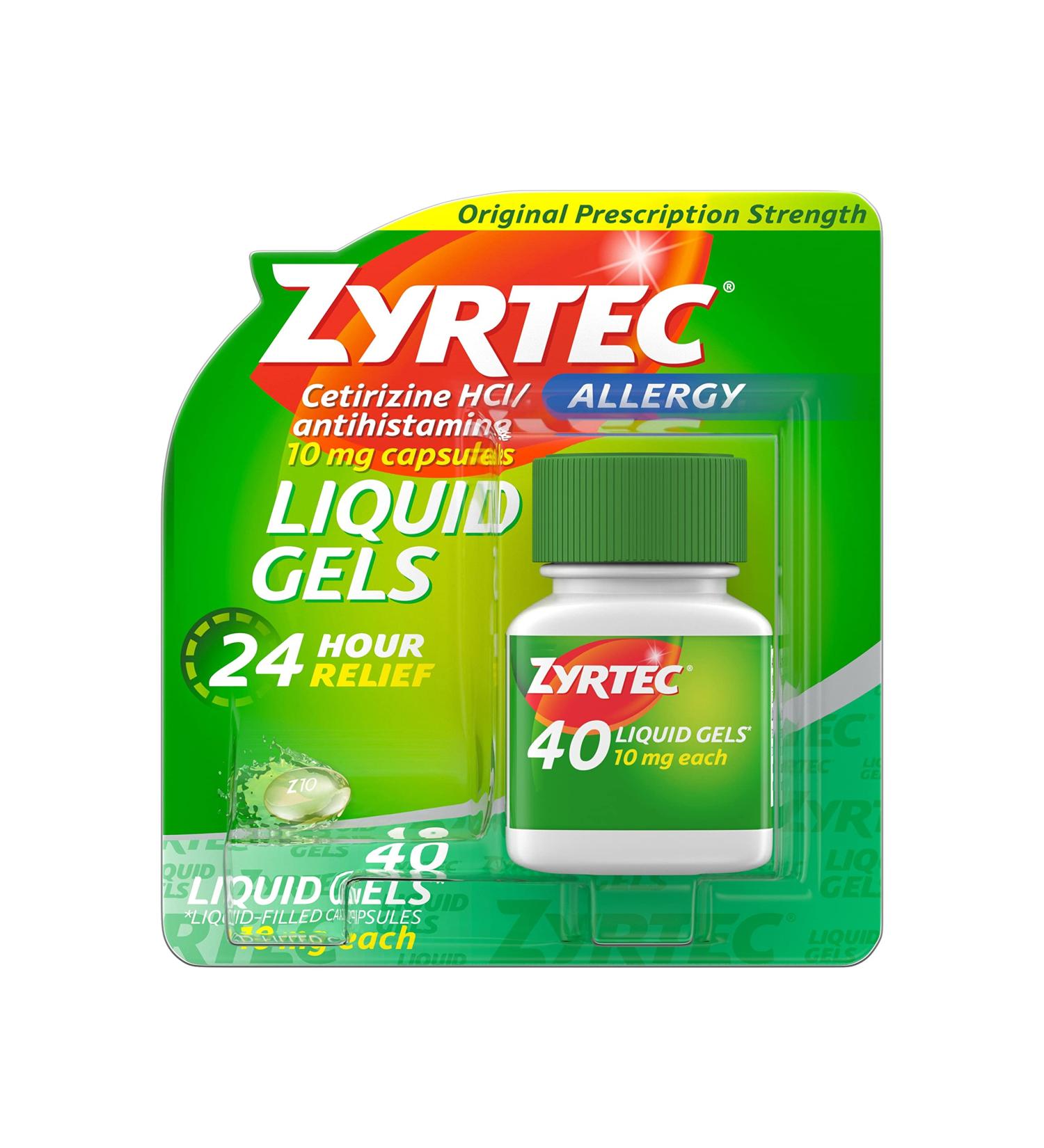 Zyrtec 24 HR Indoor/Outdoor Allergy Relief Liquid Gels - 40 ct - Cetirizine HCI Antihistamine - Buy Online on GoSupps.com