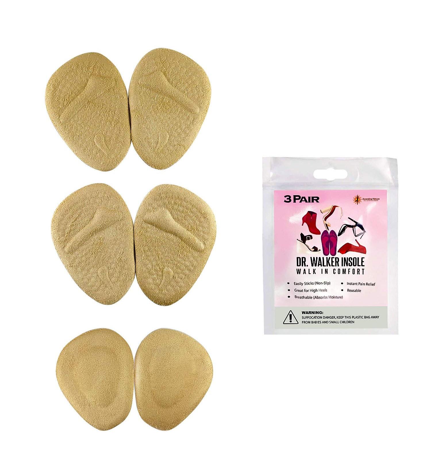 Women's Shoe Inserts & Metatarsal Pads for High Heels | Ball of Foot Cushions for All Day Pain Relief | 3 Pairs Reusable Foot Pads in Beige - Buy Online on GoSupps.com