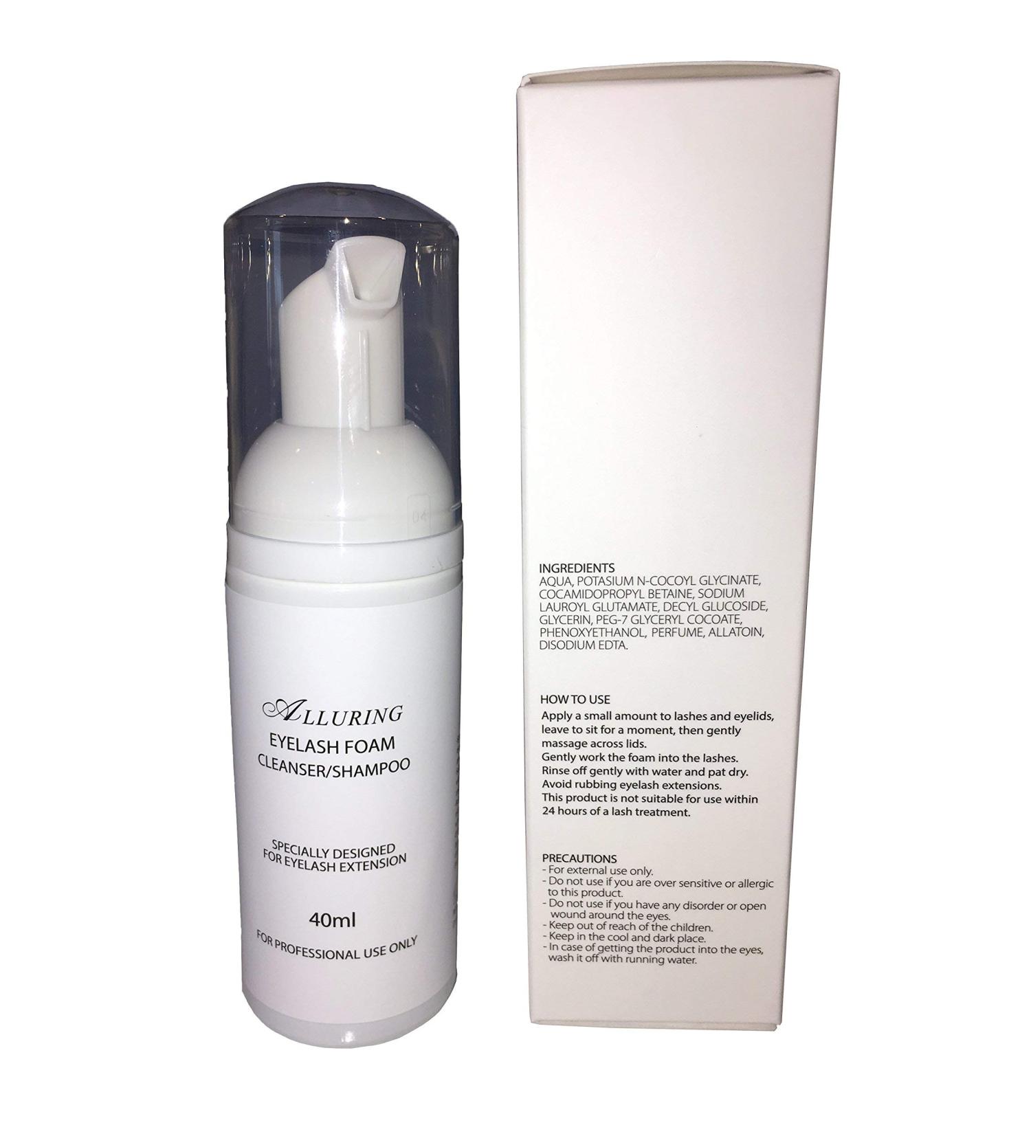 Alluring Eyelash Extension Shampoo/Eyelid Foaming Cleanser/Wash for Extensions & Natural Lashes/Safe Makeup Remover/Supplies for Professional & Home Use