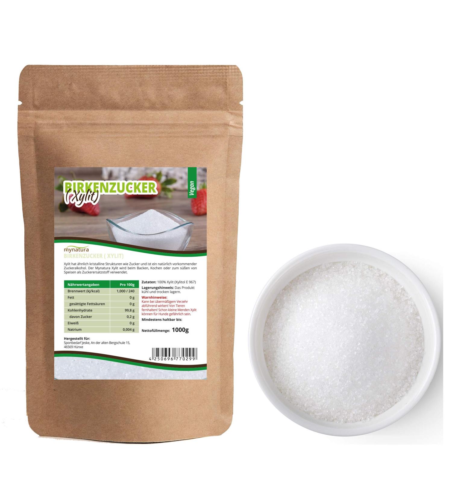 Mynatura Birch Sugar Xylitol 1000g | Gluten-Free Vegan Sugar Substitute from Finland | No Stevia or Aspartame - Buy Online on GoSupps.com