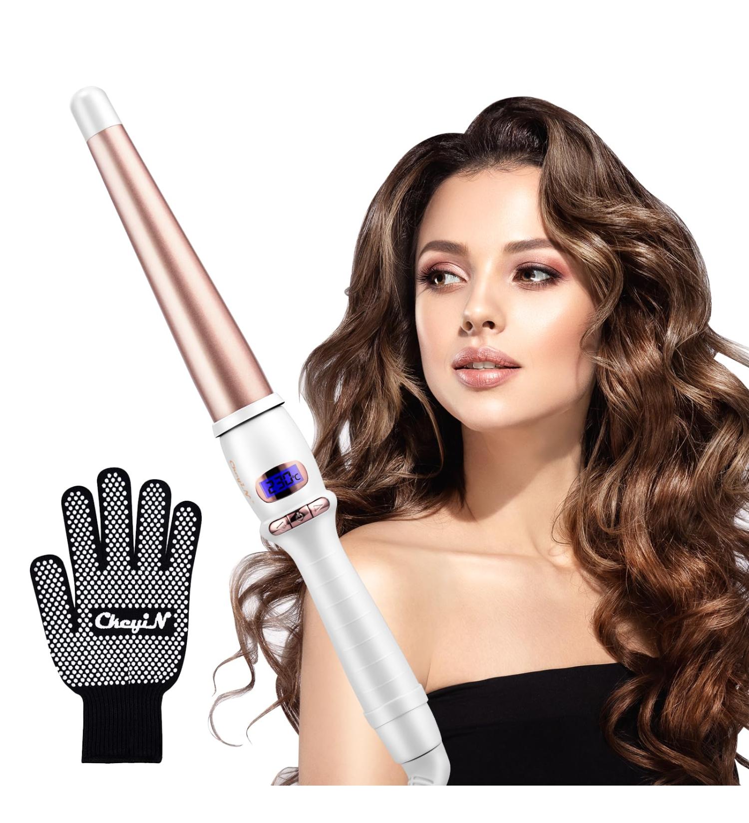 CkeyiN Professional Ceramic Hair Curling Wand 25-32MM - Adjustable Temperature - LCD Screen - Glove Included - Buy Online on GoSupps.com