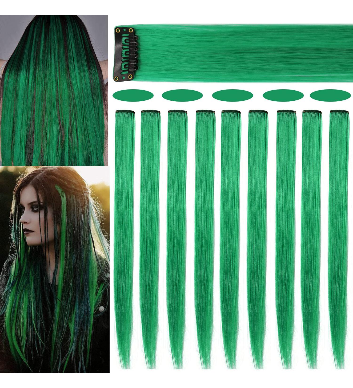 Rhyme 9PCS 21 Green Clip in Hair Extensions for Women & Girls - Party Highlights - Buy Online on GoSupps.com