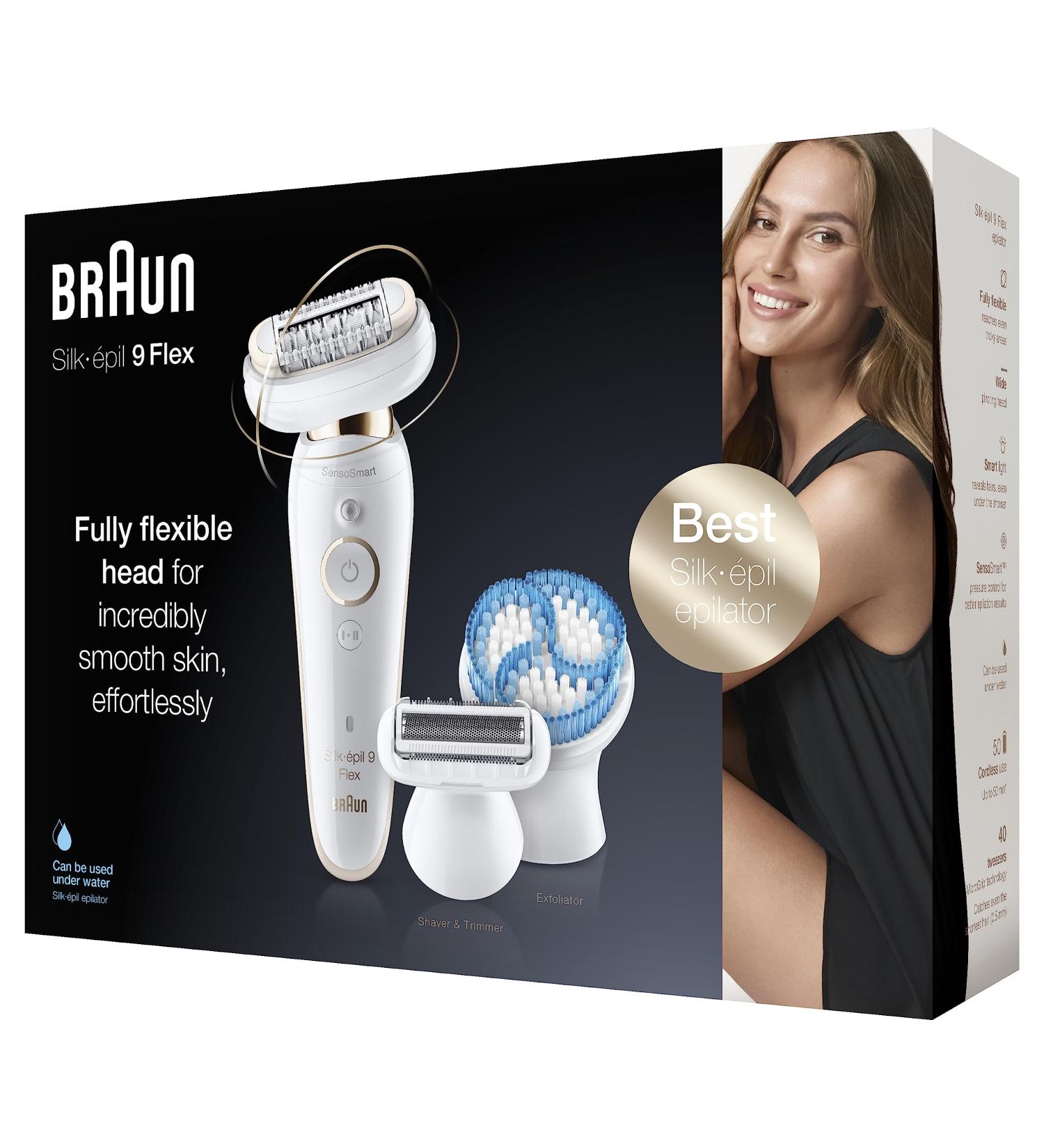 Buy Brown Silk- pil 9 Flex Epilator for Women | Hair Remover with Shaving Attachment & Deep Peeling Brush | Flexible Head Hair Removal 9010 - White/Gold - Buy Online on GoSupps.com