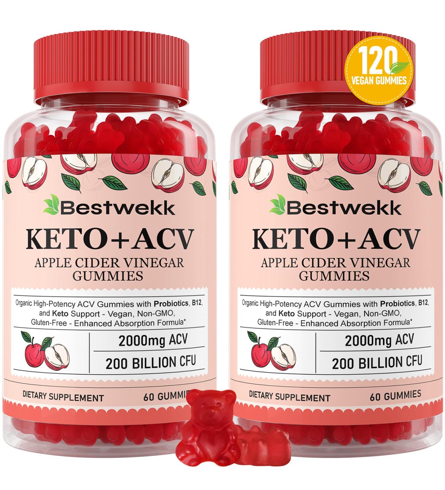 Apple Cider Vinegar Gummies | Max Strength 2000mg | Vegan Non-GMO Probiotics & B12 Support | Digestion Metabolism Detox Gut & Immune Health | 120 Gummies (2 Packs - Buy Online on GoSupps.com