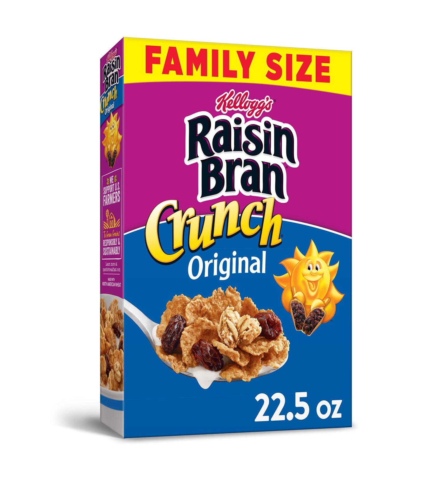 Kellogg's Raisin Bran Crunch Cereal 22.5oz - Family Size, Fiber & Heart Healthy - Buy Online on GoSupps.com